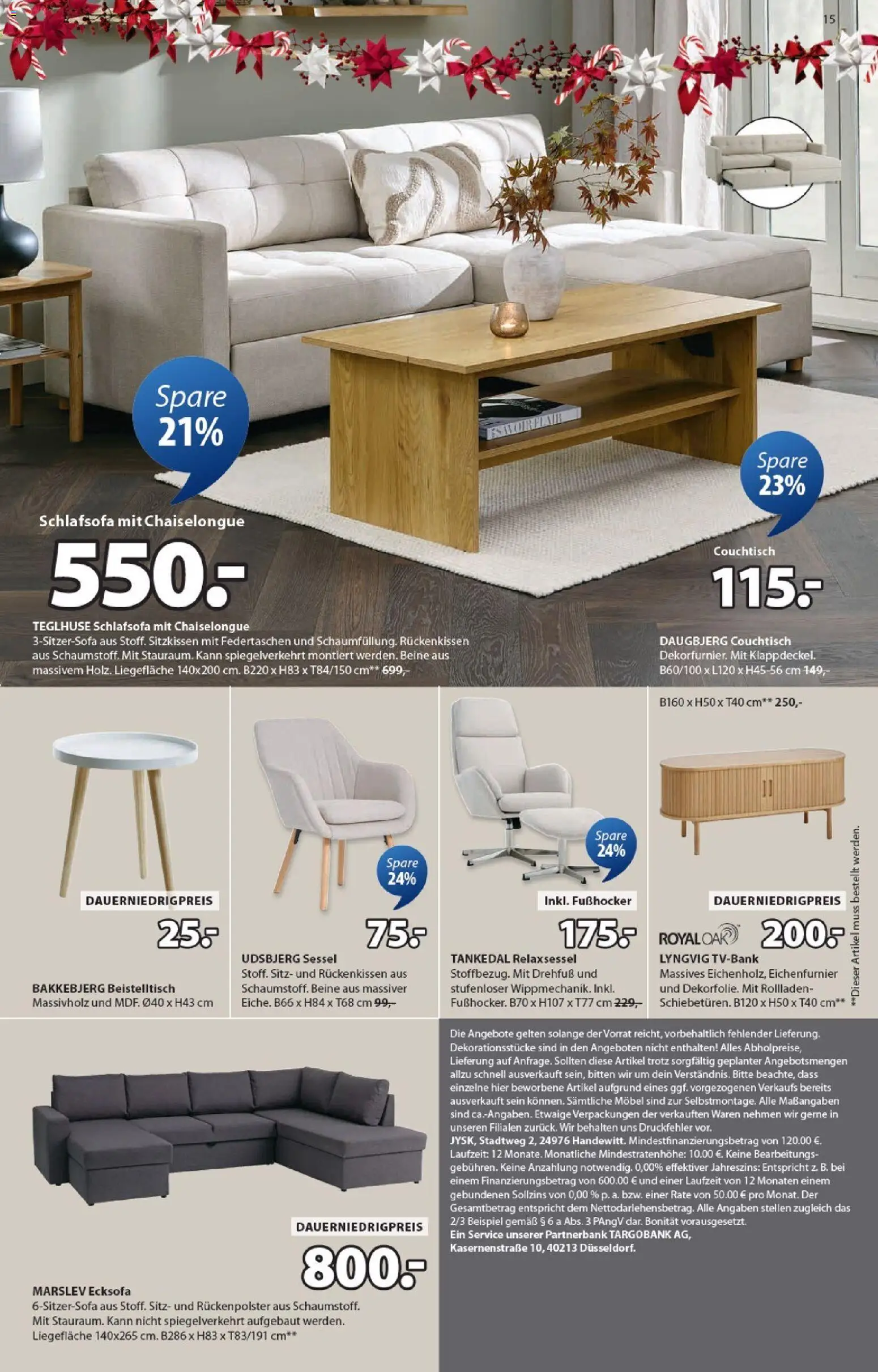 Prospekt JYSK – gültig ab 22.11.2025 | Seite: 15 | Produkte: Schlafsofa, Relaxsessel, Beistelltisch, Sessel