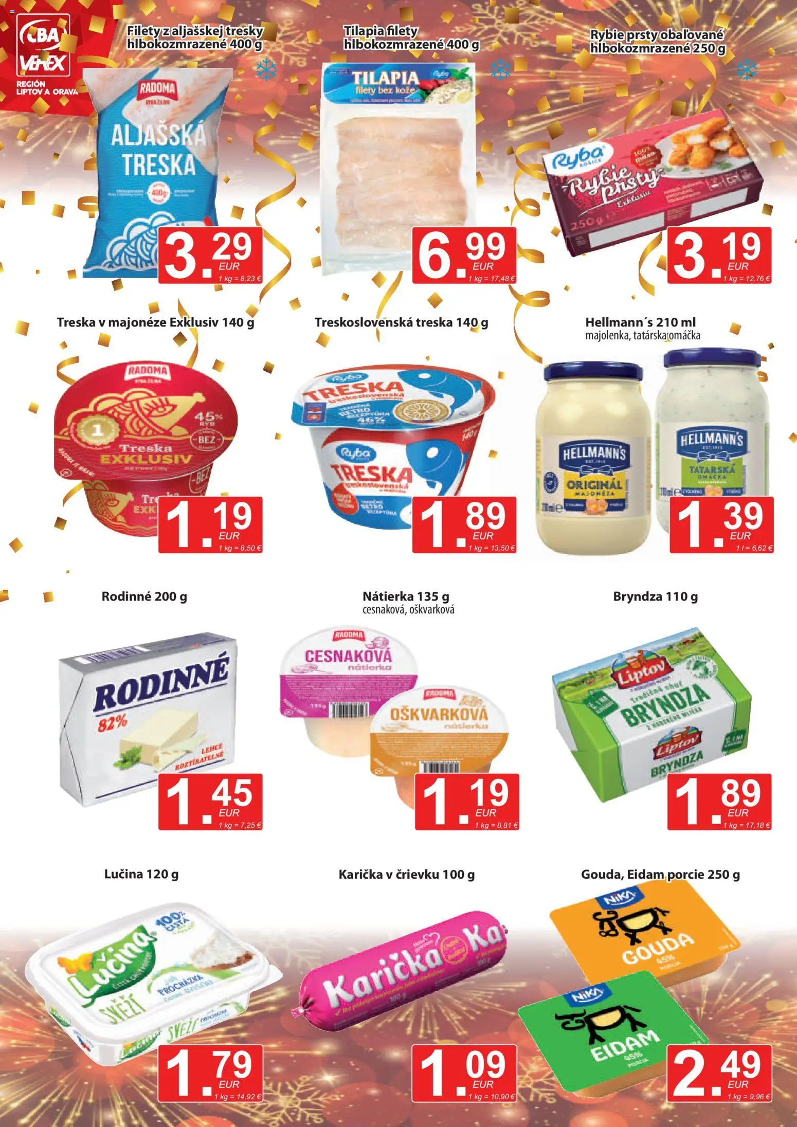 Nové CBA Verex akcie – leták je platný od 15.12.2025 | Strana: 4 | Produkty: Gouda, Ryba, Omáčka, Treska