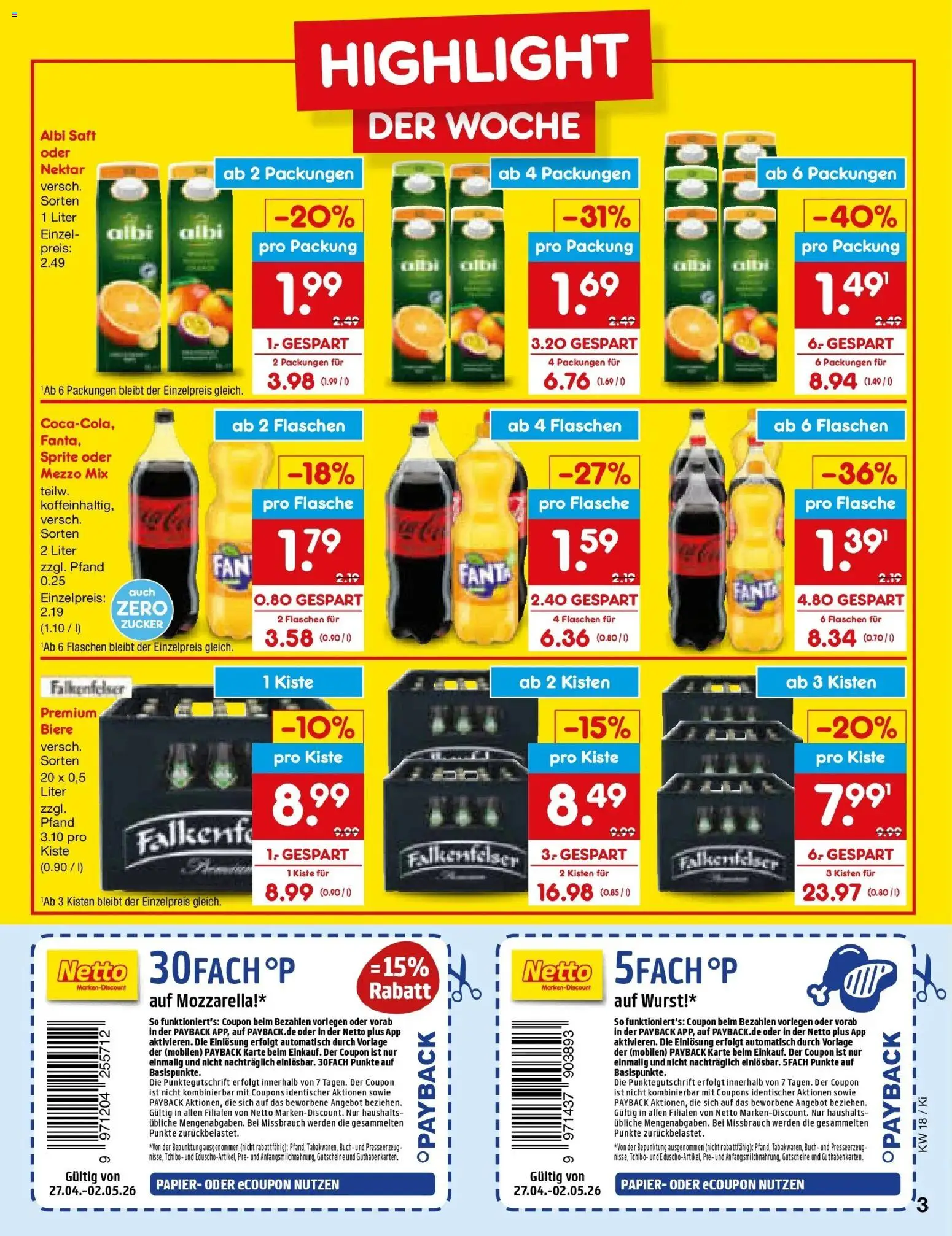 Netto Marken-Discount Prospekt Oberhaid	 – gültig ab 27.04.2026 | Seite: 3 | Produkte: Mezzo mix, Fanta, Sprite, Saft