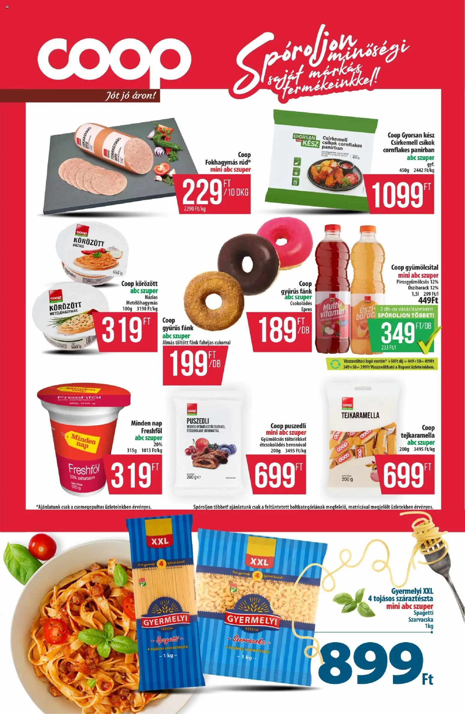 COOP akciós ujság - amely érvényes a következő dátumtól: 22.01.2026 | Oldal: 2 | Termékek: Spagetti, Puszedli, Étcsokoládé, Száraztészta