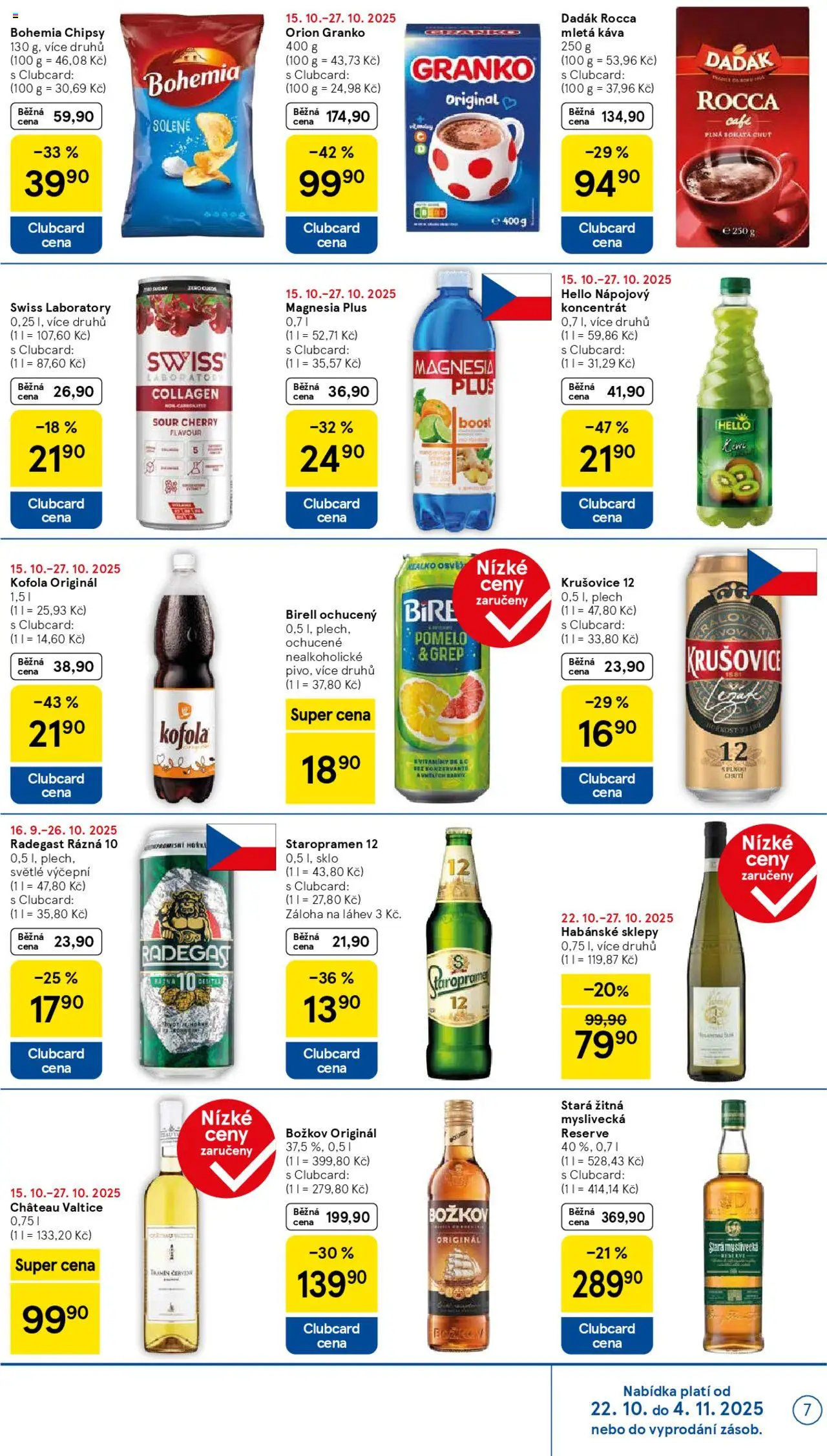 Tesco leták - Supermarket od 22.10.2025 | Strana: 7 | Produkty: Birell, Plech, Radegast Rázna 10, Láhev