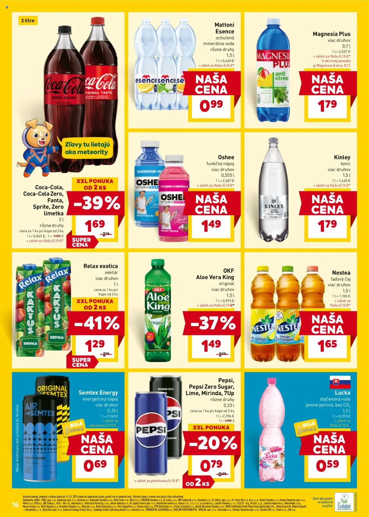 Nové Billa akcie – leták je platný od 08.10.2025 | Strana: 16 | Produkty: Mattoni, Voda, Minerálna voda, Energetický nápoj