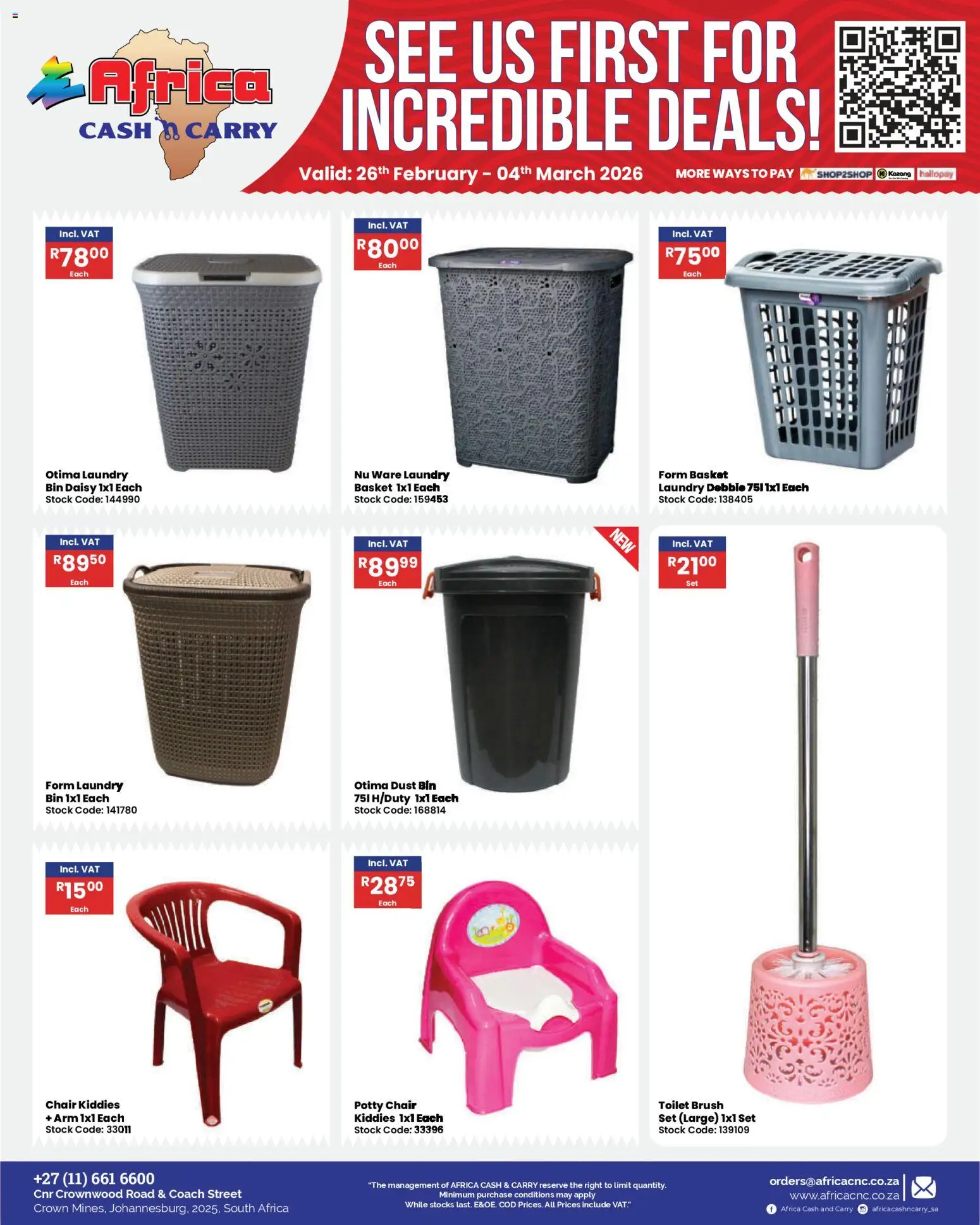 New Africa Cash & Carry catalogue – valid from 26.02.2026 | Page: 31 | Products: Toilet, Basket, Brush, Stock