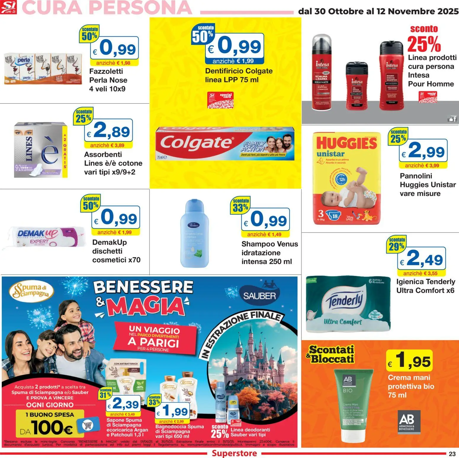 Volantino Sì con Te del 30.10.2025 | Pagina: 23 | Prodotti: Pannolini, Aloe vera, Bagno, Doccia