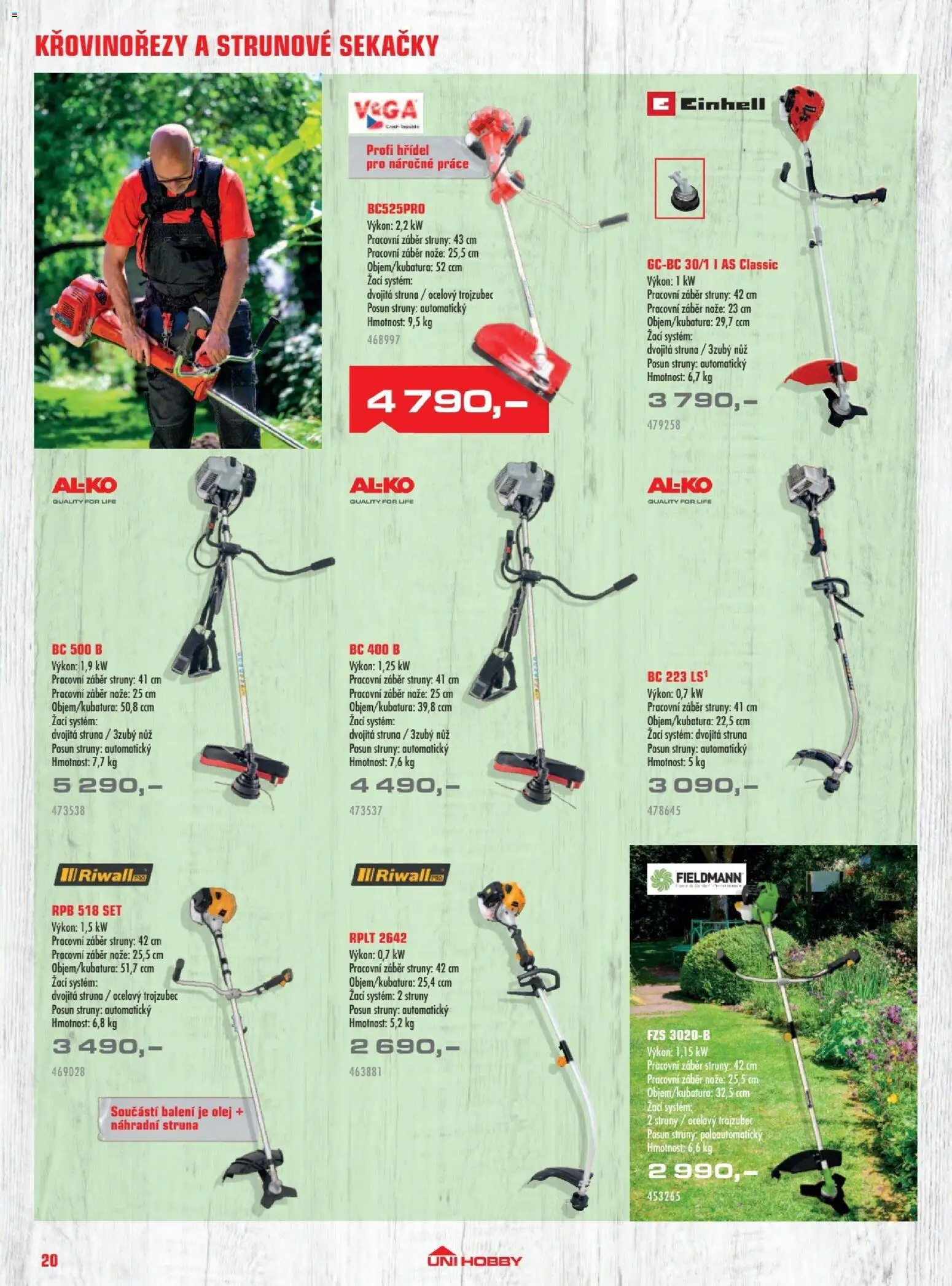 Uni Hobby katalog - Zahradní technika 2026 od 13.03.2026 | Strana: 20 | Produkty: Olej, Nože, Nůž