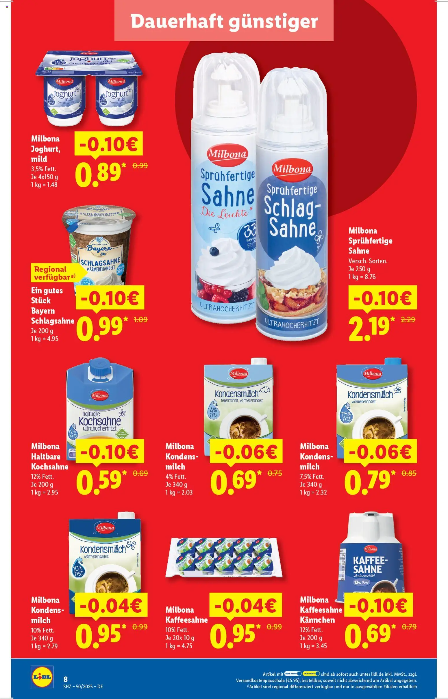 Lidl - Prospekt – gültig ab 08.12.2025 | Seite: 8 | Produkte: Schlagsahne, Milch, Joghurt, Sahne