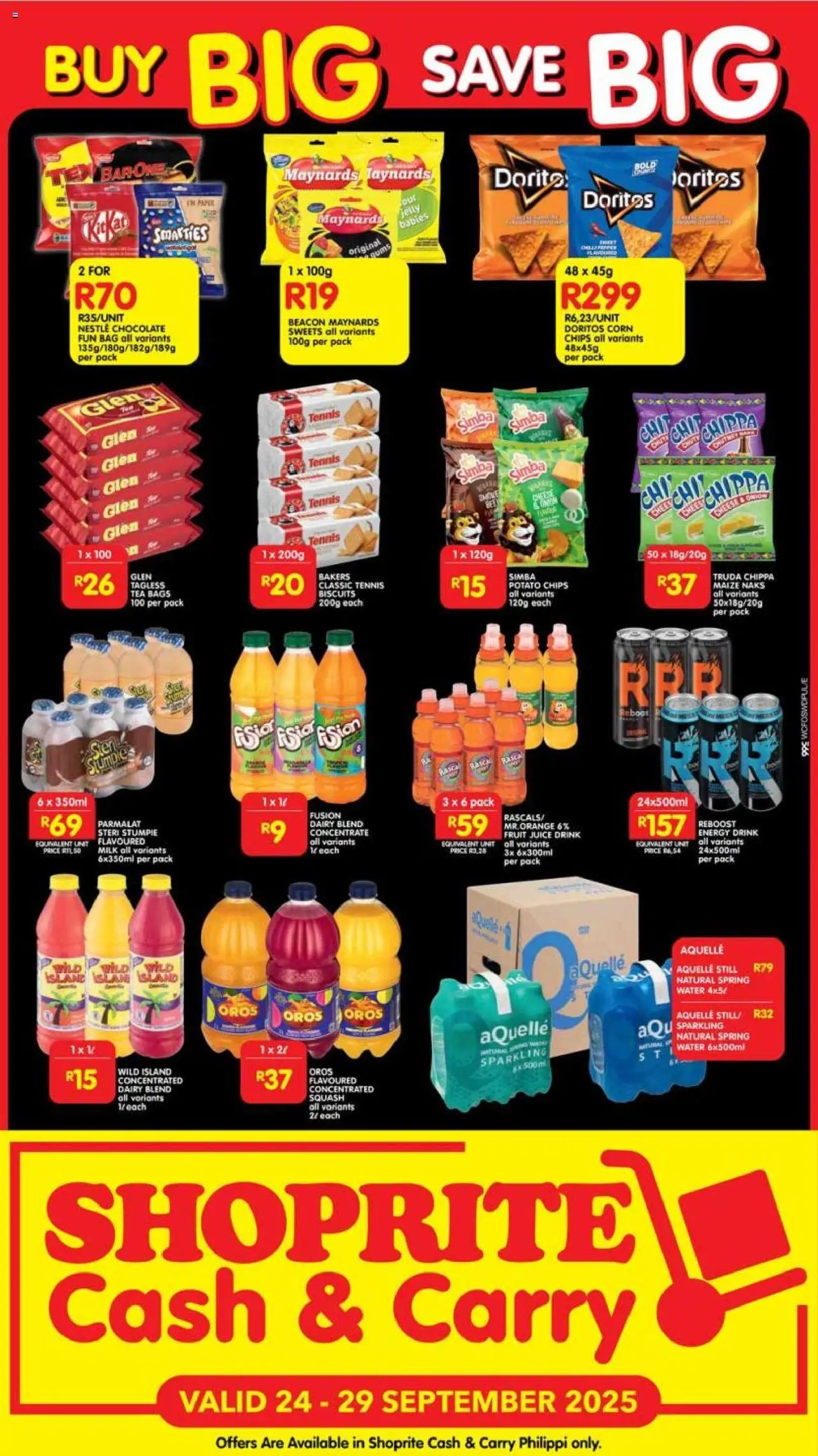 New Shoprite catalogue – valid from 24.09.2025 | Page: 3 | Products: Sweets, Corn, Bag, Water