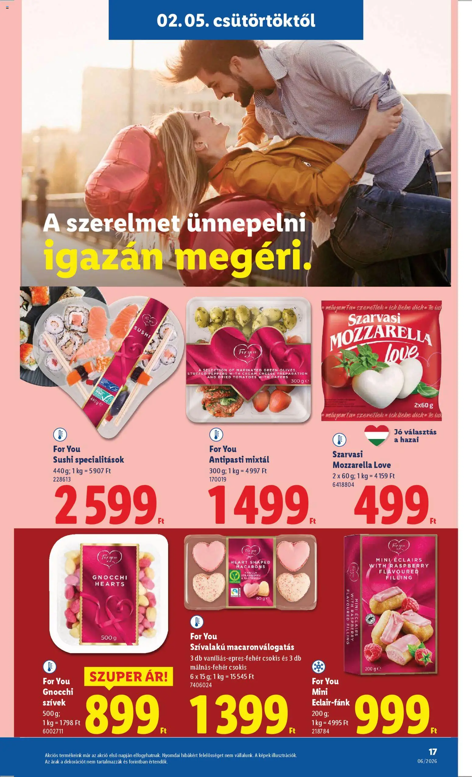Lidl akciós ujság - amely érvényes a következő dátumtól: 05.02.2026 | Oldal: 17 | Termékek: Mozzarella, Sushi, Antipasti, Gnocchi