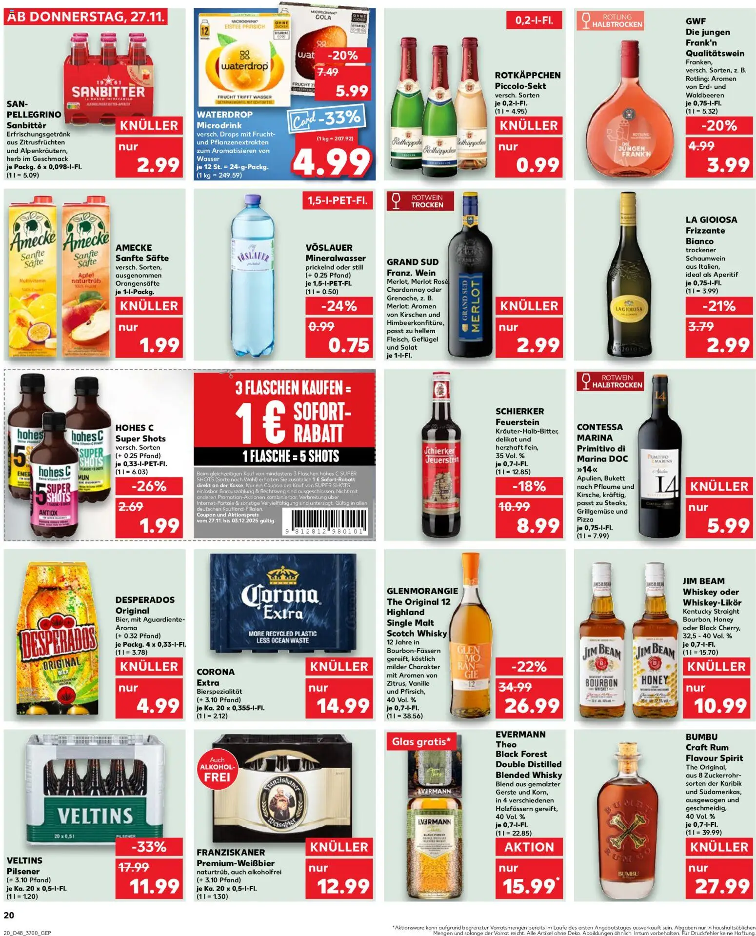 Kaufland prospekt Rostock	 – gültig ab 27.11.2025 | Seite: 20 | Produkte: Franziskaner, Rotwein, Desperados, Grand sud