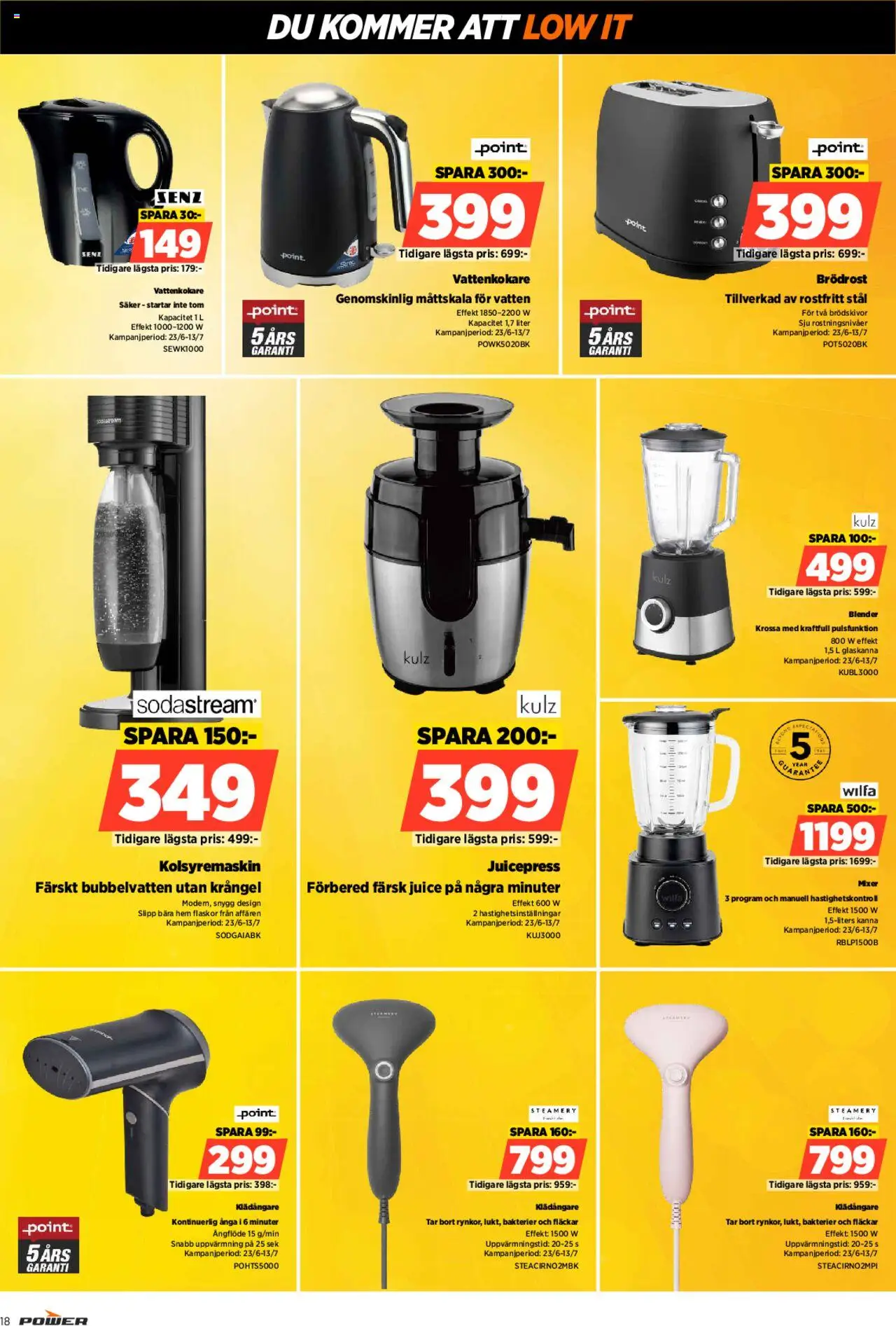 Power reklamblad aktuell från 23.06.2025 | Sida: 18 | Produkter: Vattenkokare, Brödrost, Blender, Kolsyremaskin