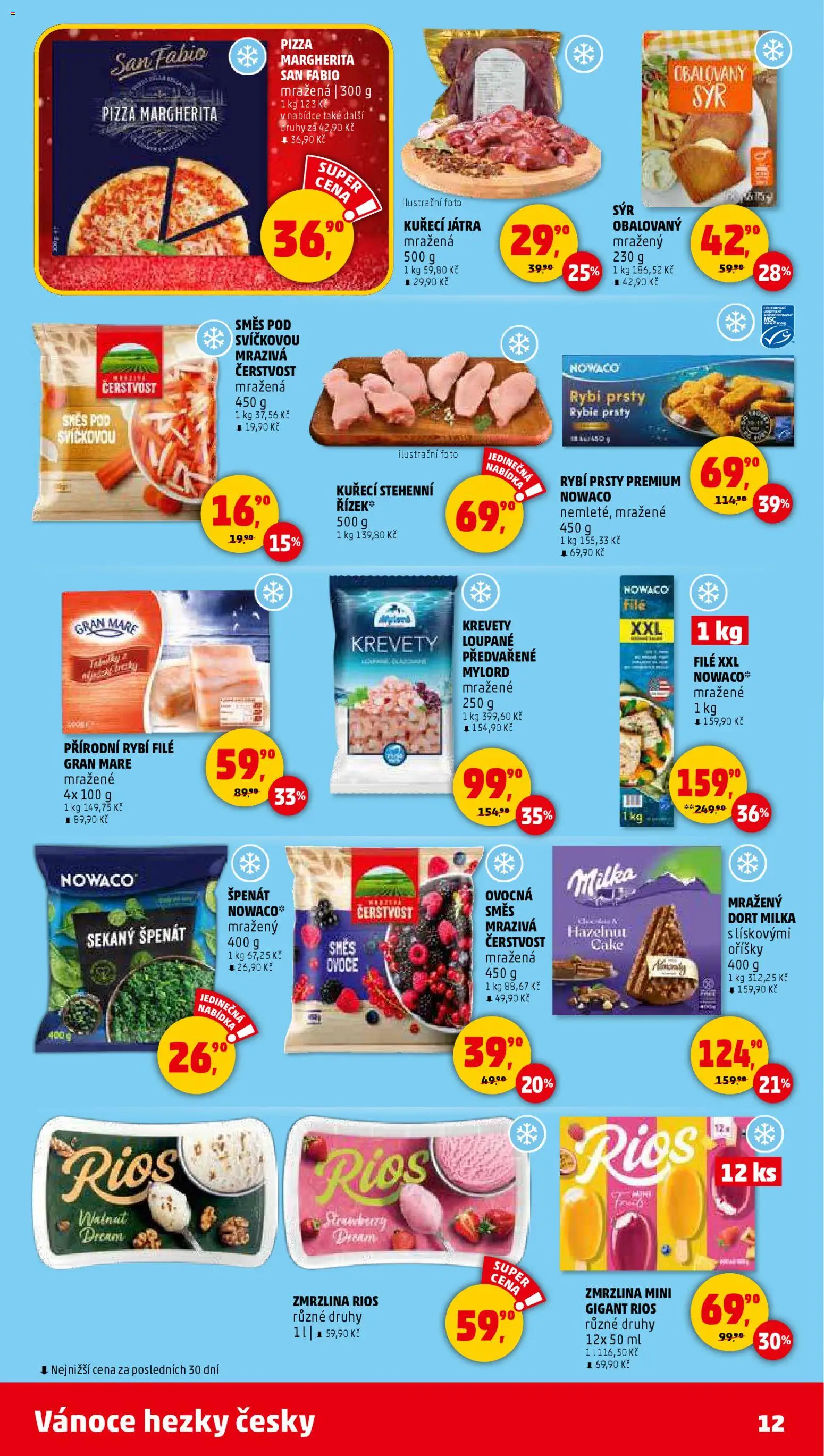 Penny Market leták - Čtvrtečník od 27.11.2025 | Strana: 12 | Produkty: Pizza, Zmrzlina, Rybí filé, Krevety