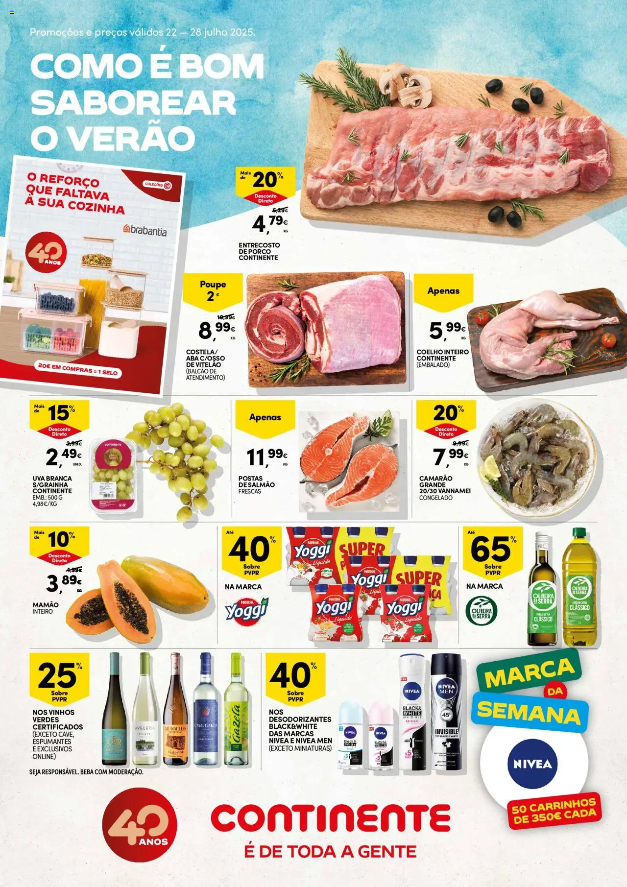 Continente folheto │ válido de 22.07.2025 | Página: 1 | Produtos: Camarão, Nestlé, Coelho, Mamão