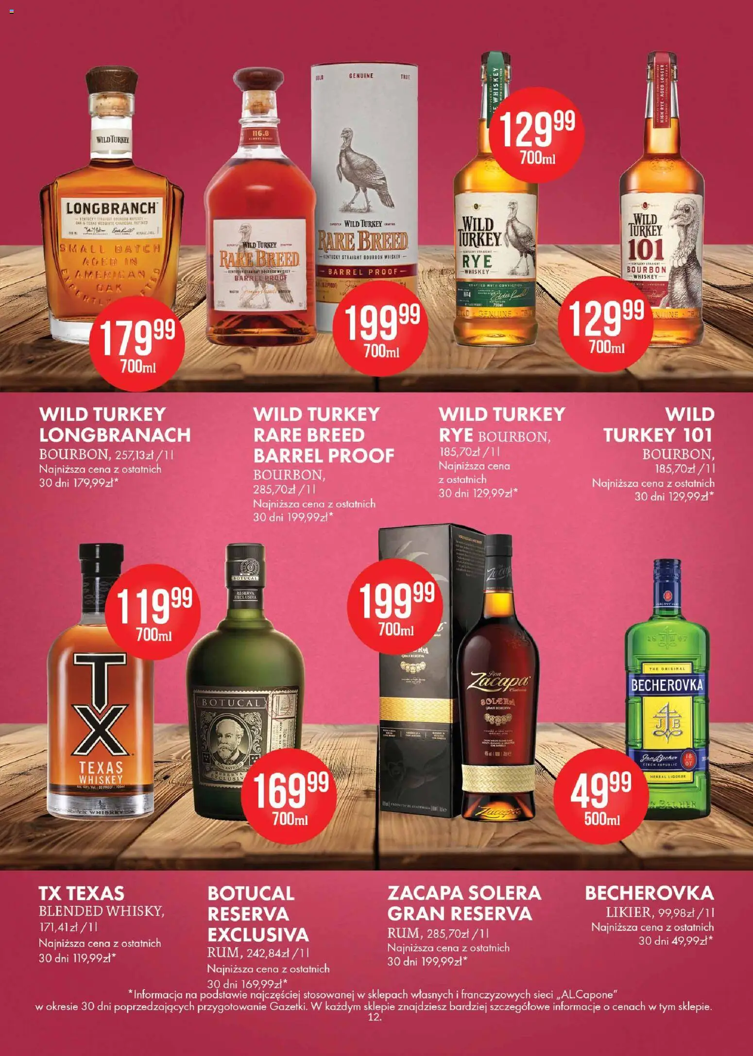 Al.Capone gazetka od 13.04.2026 | Strona: 12 | Produkty: Bourbon, Becherovka, Wild Turkey, Zacapa