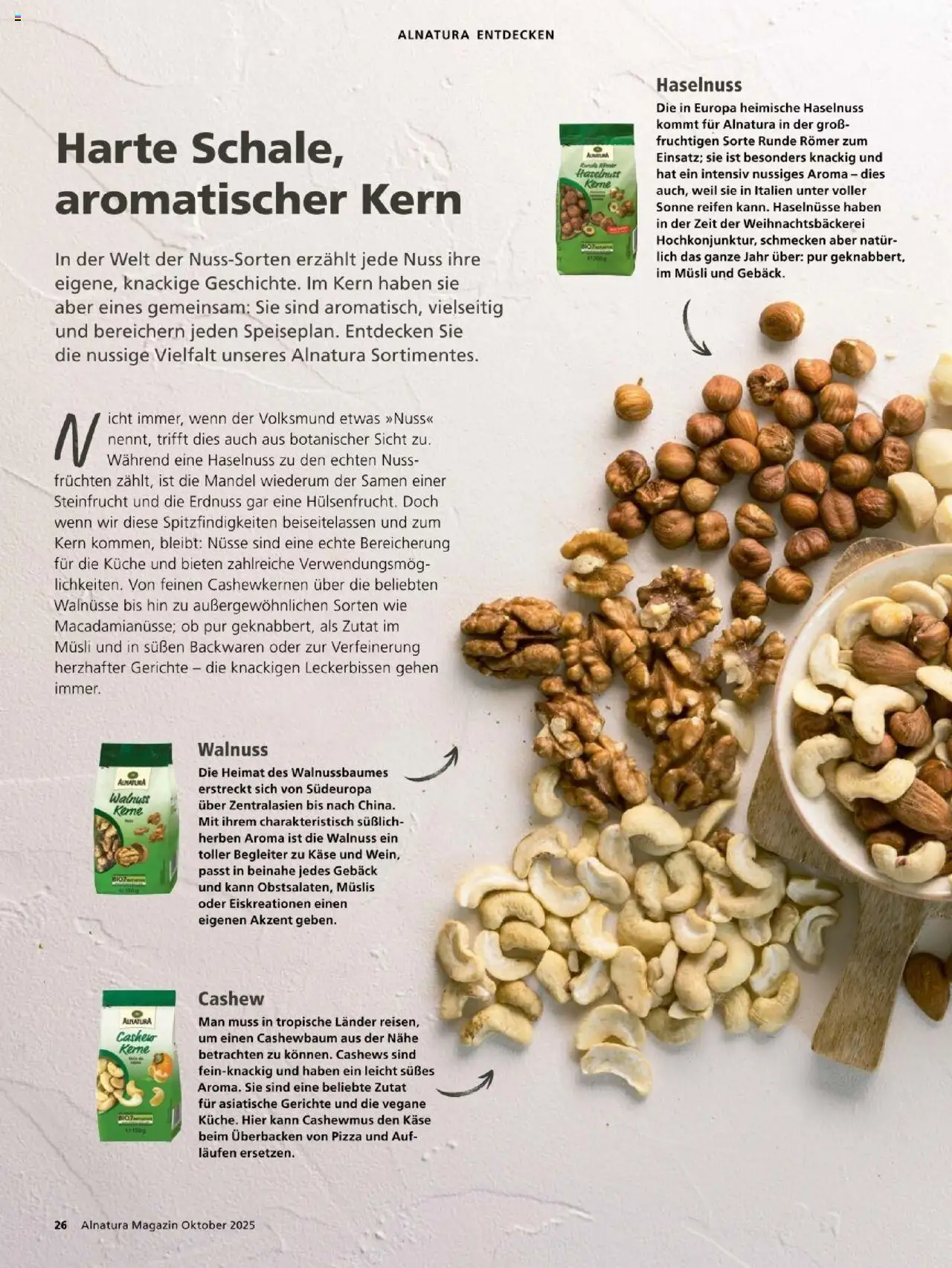 Alnatura Prospekt – gültig ab 01.10.2025 | Seite: 26 | Produkte: Walnüsse, Käse, Pizza, Nüsse