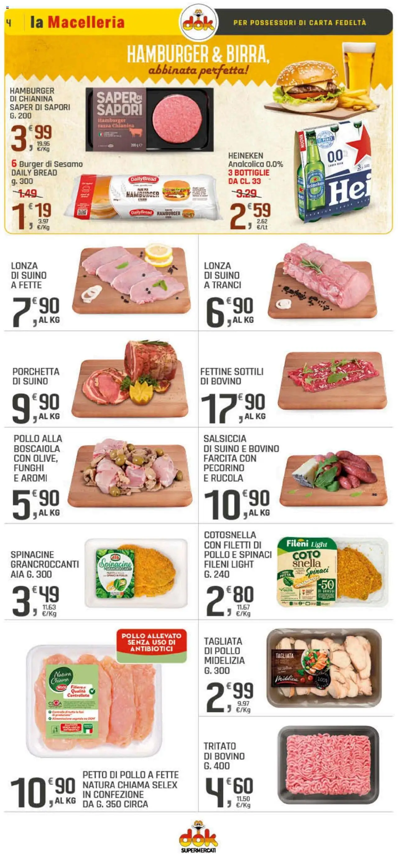 Volantino DOK del 09.10.2025 | Pagina: 4 | Prodotti: Bovino, Pollo, Salsiccia, Funghi