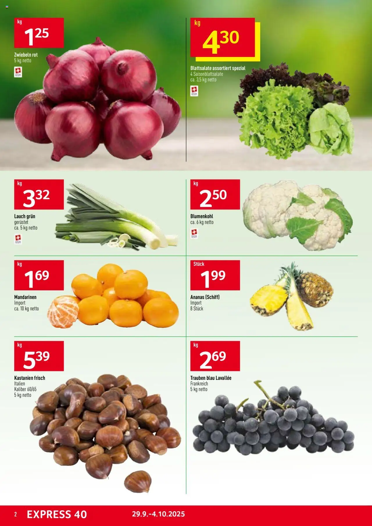 Prodega Aktionen – gültig ab 29.09.2025 | Seite: 2 | Produkte: Blumenkohl, Ananas, Mandarinen, Zwiebeln