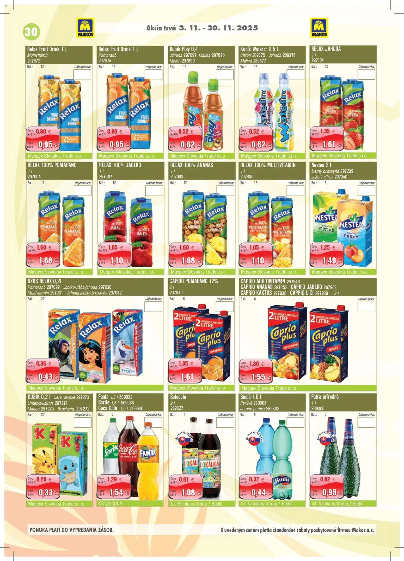 Nové Makos akcie – leták je platný od 03.11.2025 | Strana: 30 | Produkty: Liči, Sprite, Fatra, Melón