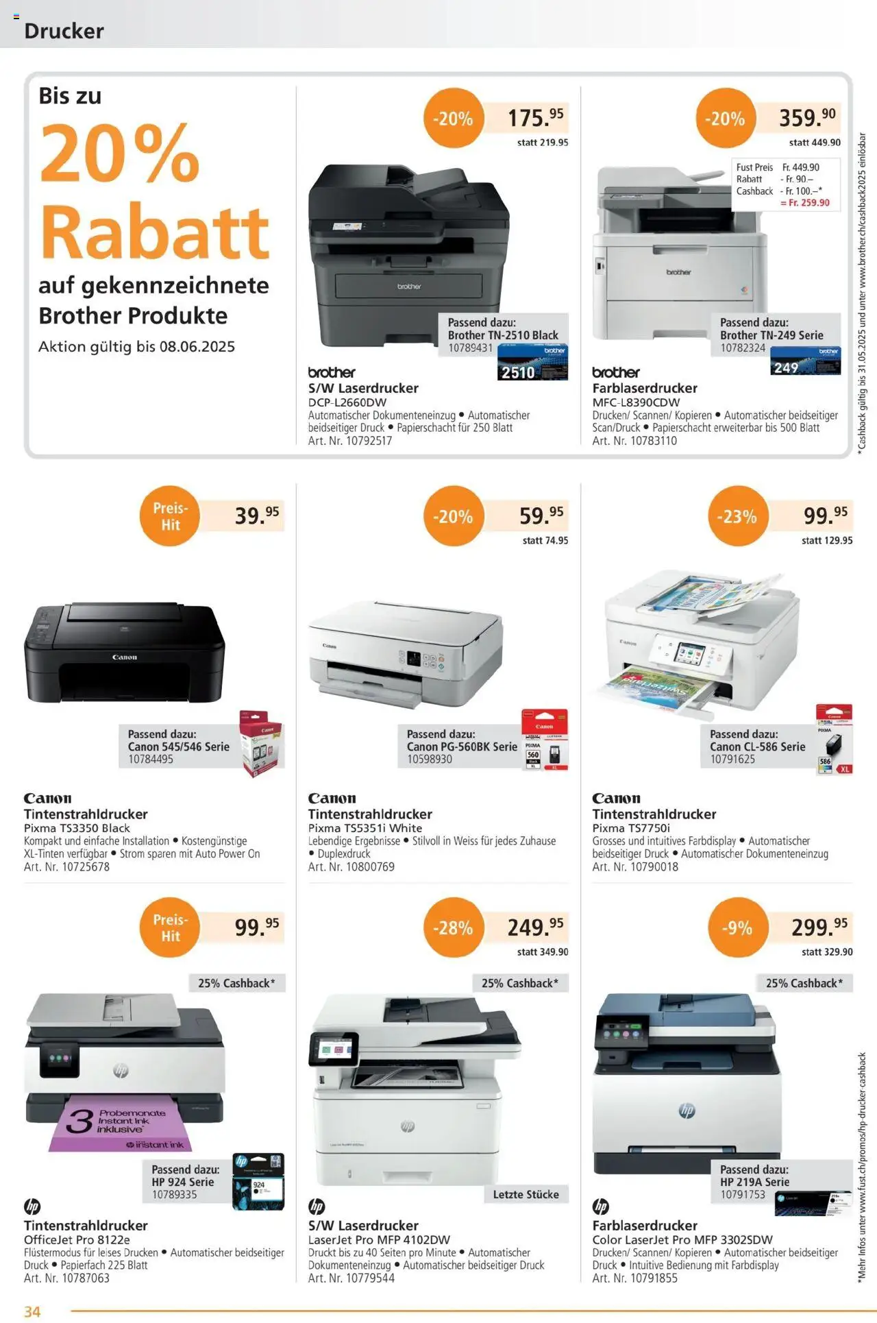 Fust Aktionen ab 26.05.2025 | Seite: 34 | Produkte: Laserdrucker, Tintenstrahldrucker, Drucker, HP