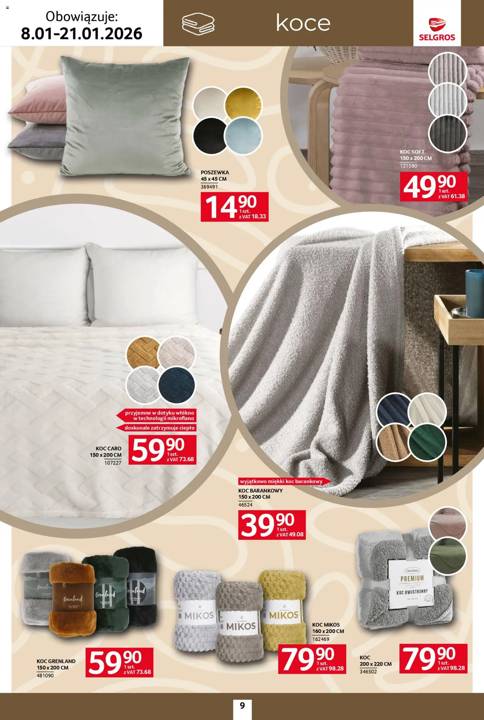 Selgros cash&carry Gazetka - Home&Deco od 08.01.2026 | Strona: 9 | Produkty: Koce, Koc