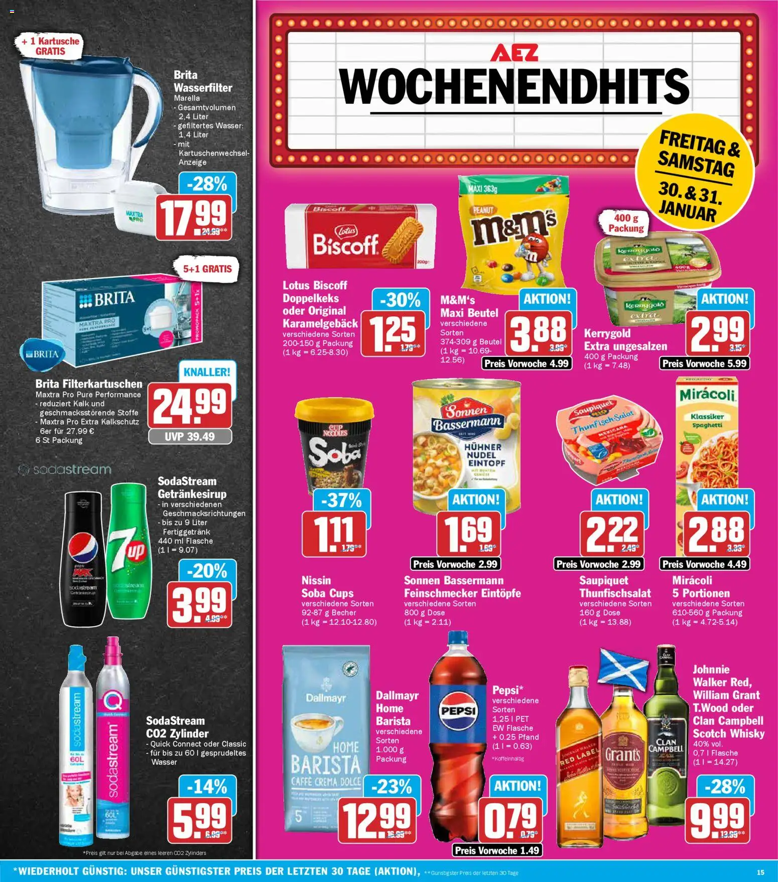 AEZ Prospekt 	 – gültig ab 26.01.2026 | Seite: 15 | Produkte: Thunfisch, M&M's, Salat, Sodastream
