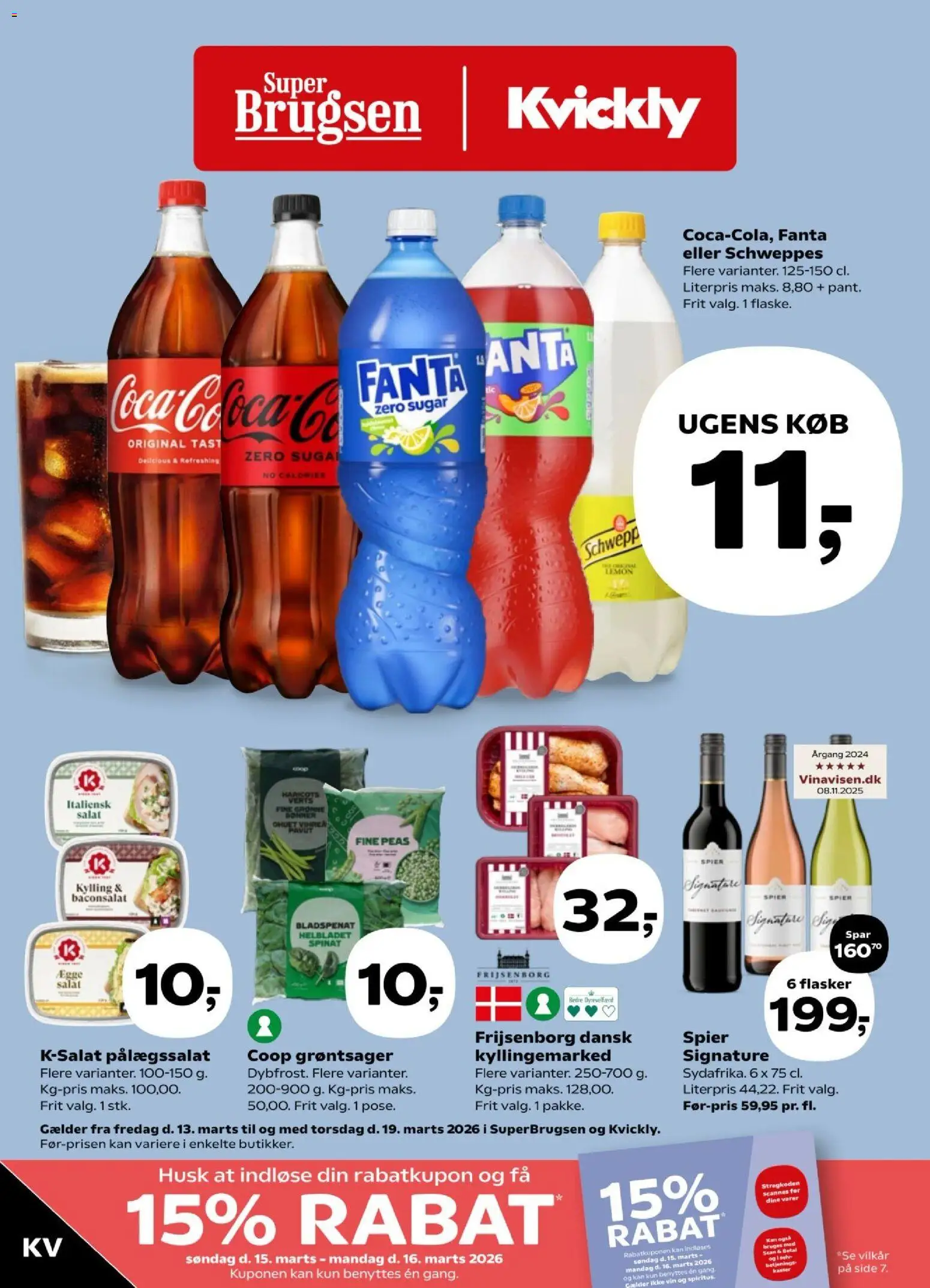 Kvickly tilbudsavis – gyldig fra 13.03.2026 | Side: 1 | Produkter: Vin, Salat, Fanta, Spinat