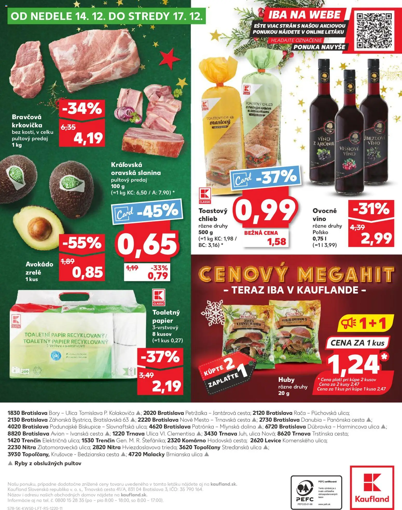 Nové Kaufland akcie – leták je platný od 11.12.2025 | Strana: 78 | Produkty: Chlieb, Víno, Toaletný papier, Avokádo