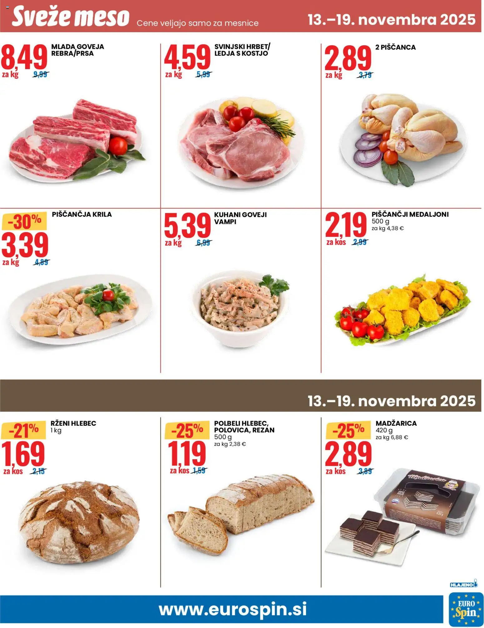 Novi Eurospin katalog ponudbe – veljaven od 13.11.2025 | Stran: 13 | Izdelki: Piščančja krila, Kos, Hlebec