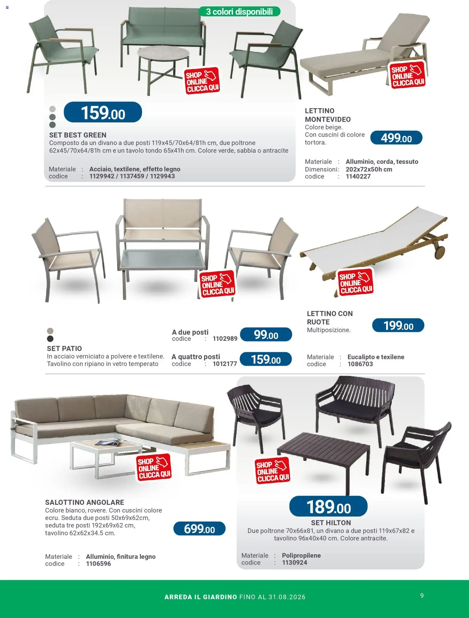 Volantino CFadda del 08.04.2026 | Pagina: 9 | Prodotti: Tavolino, Lettino, Divano, Tavolo