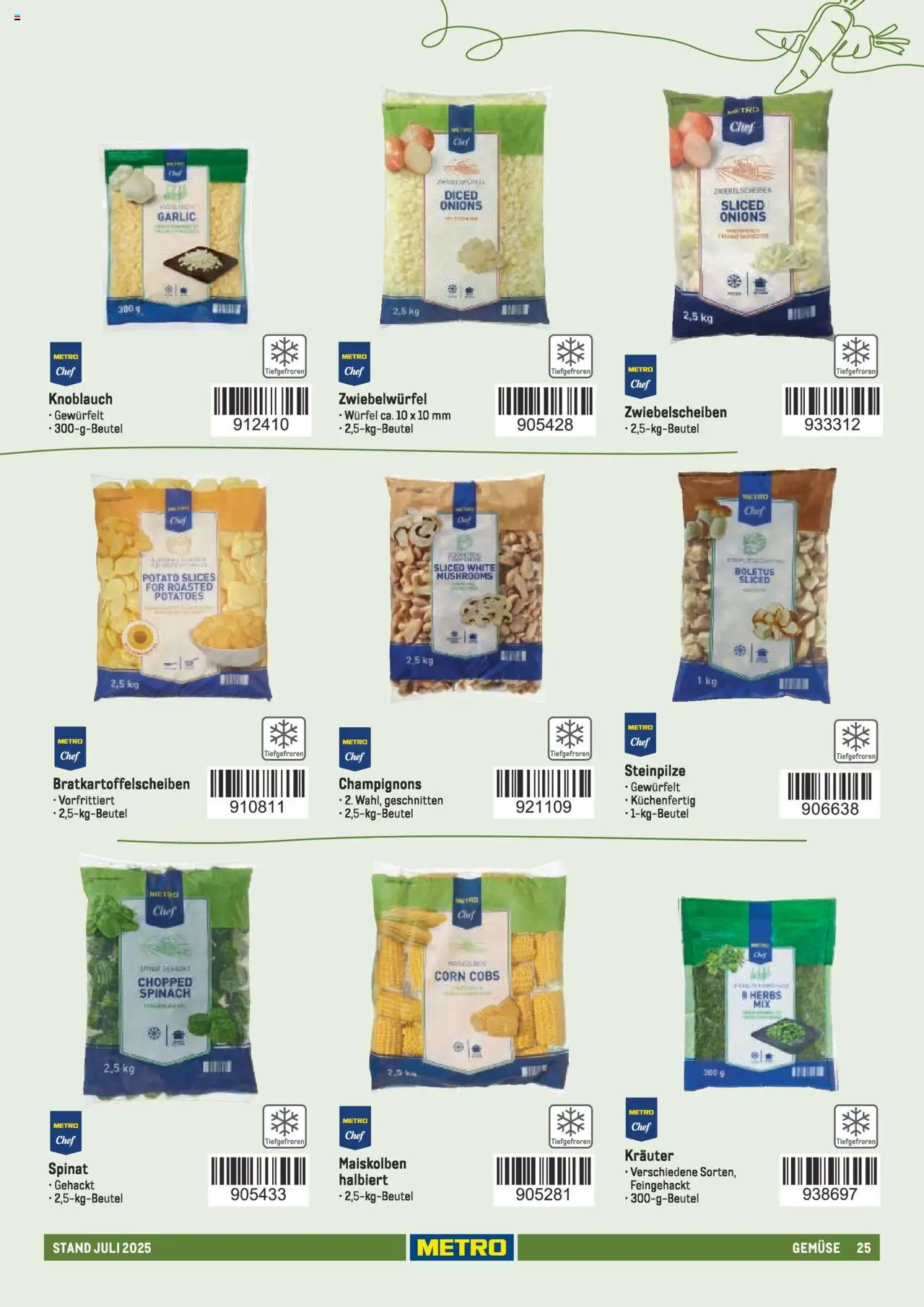 Metro - Sortimentskatalog Lieferservice – gültig ab 31.07.2025 | Seite: 25 | Produkte: Champignons, Gemüse, Knoblauch