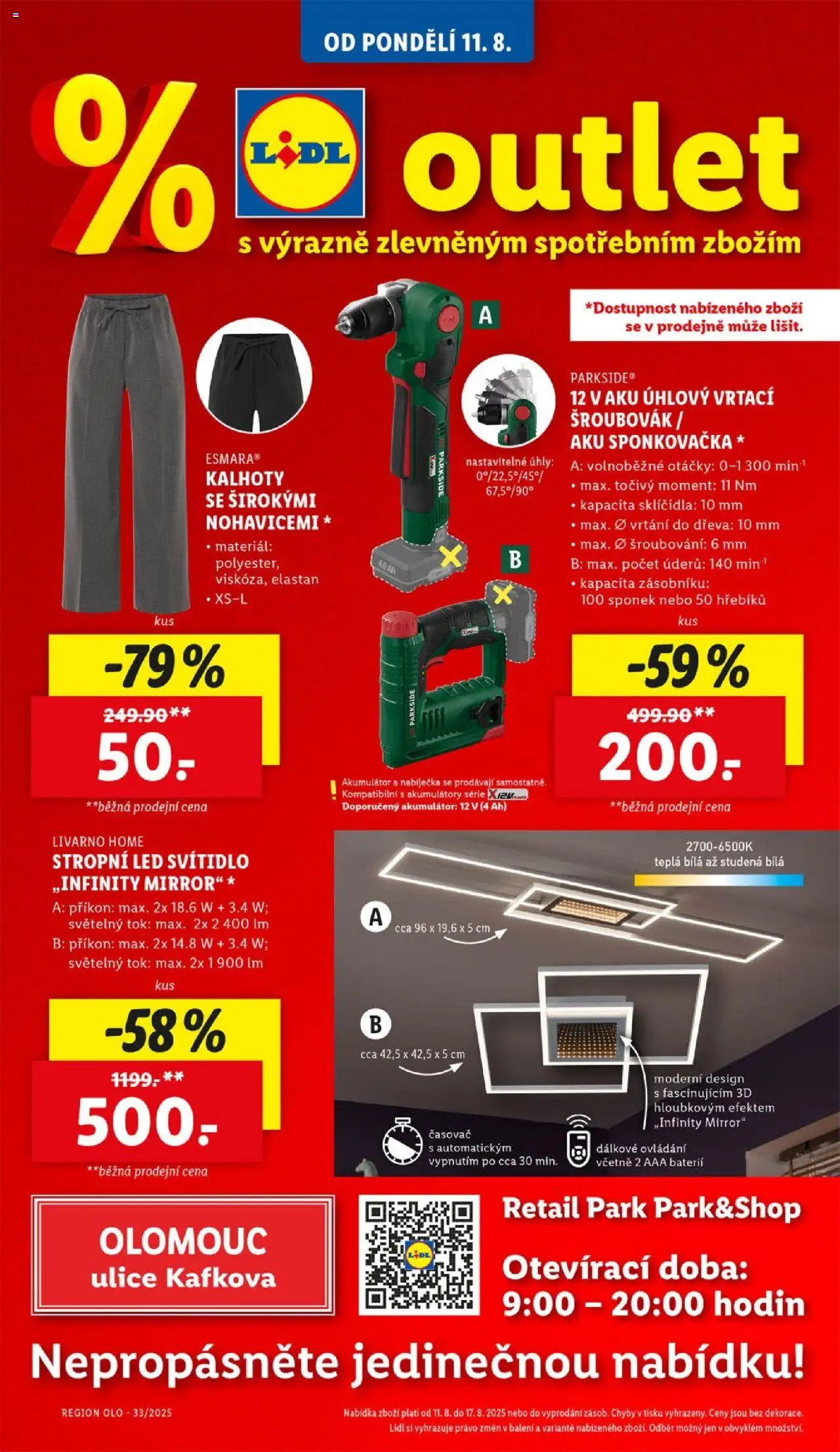 Lidl leták od 11.08.2025 | Strana: 8 | Produkty: Kalhoty, Šroubovák, Časovač, LED