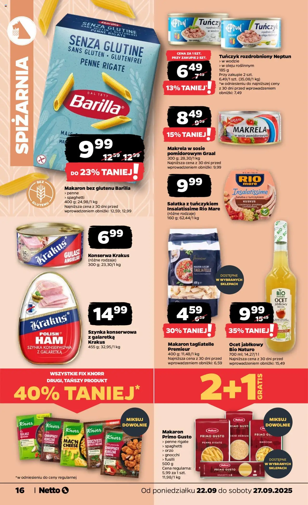 Netto gazetka - Spożywcza od 22.09.2025 | Strona: 16 | Produkty: Penne, Rosliny, Gnocchi, Gulasz