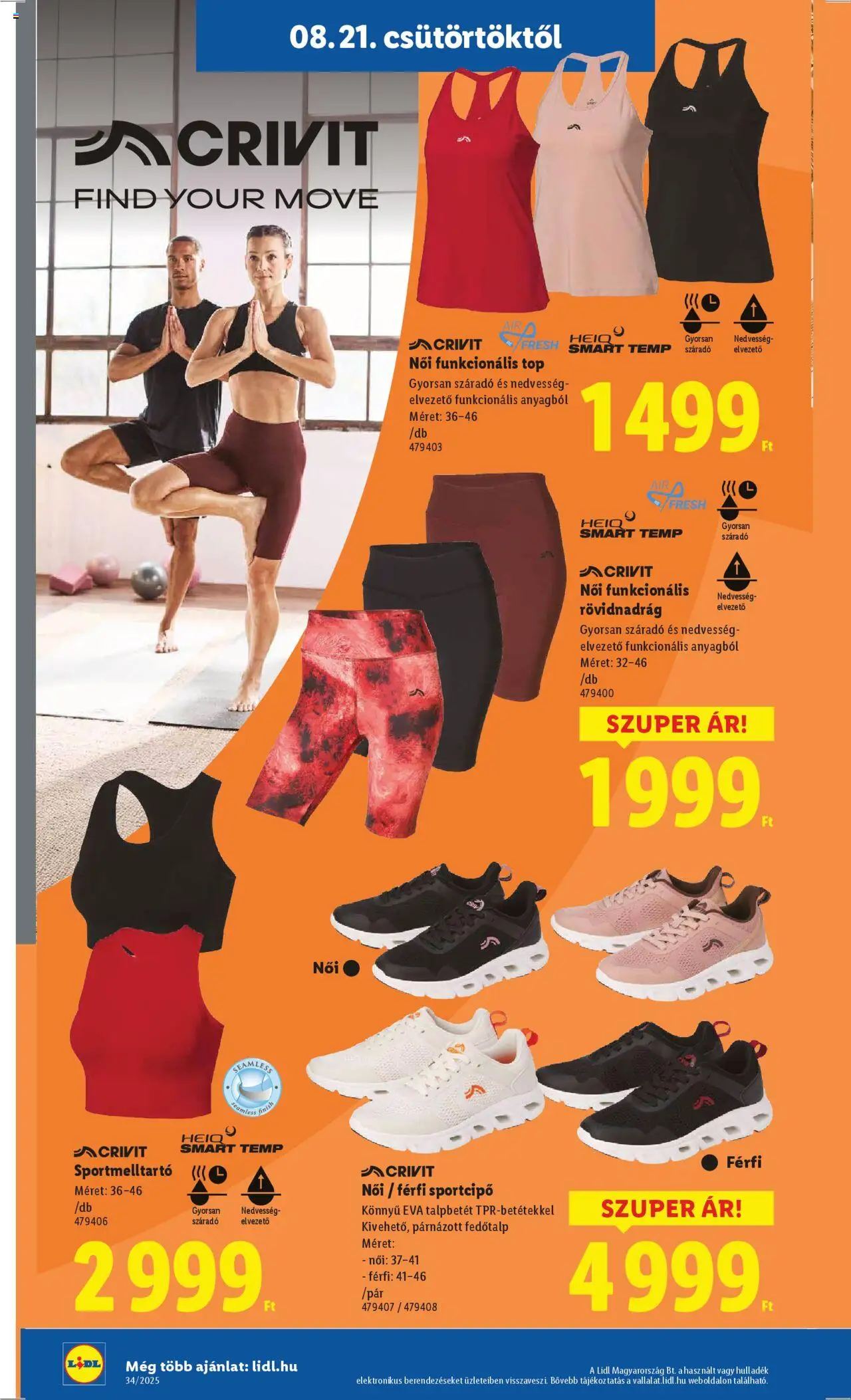 Lidl akciós ujság - amely érvényes a következő dátumtól: 21.08.2025 | Oldal: 2 | Termékek: Sportcipő, Sportmelltartó, Rövidnadrág
