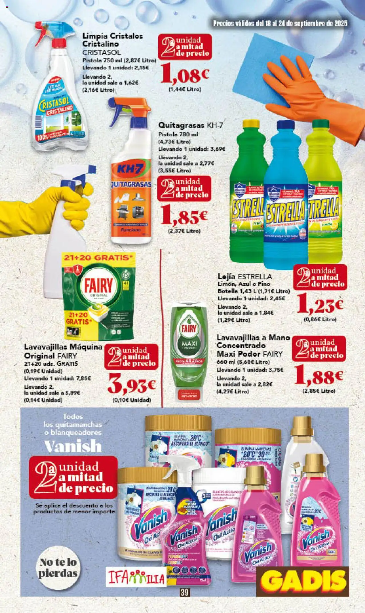 Gadis folleto │ válido desde el 18.09.2025 | Página: 39 | Productos: Quitamanchas, Té, Lavavajillas
