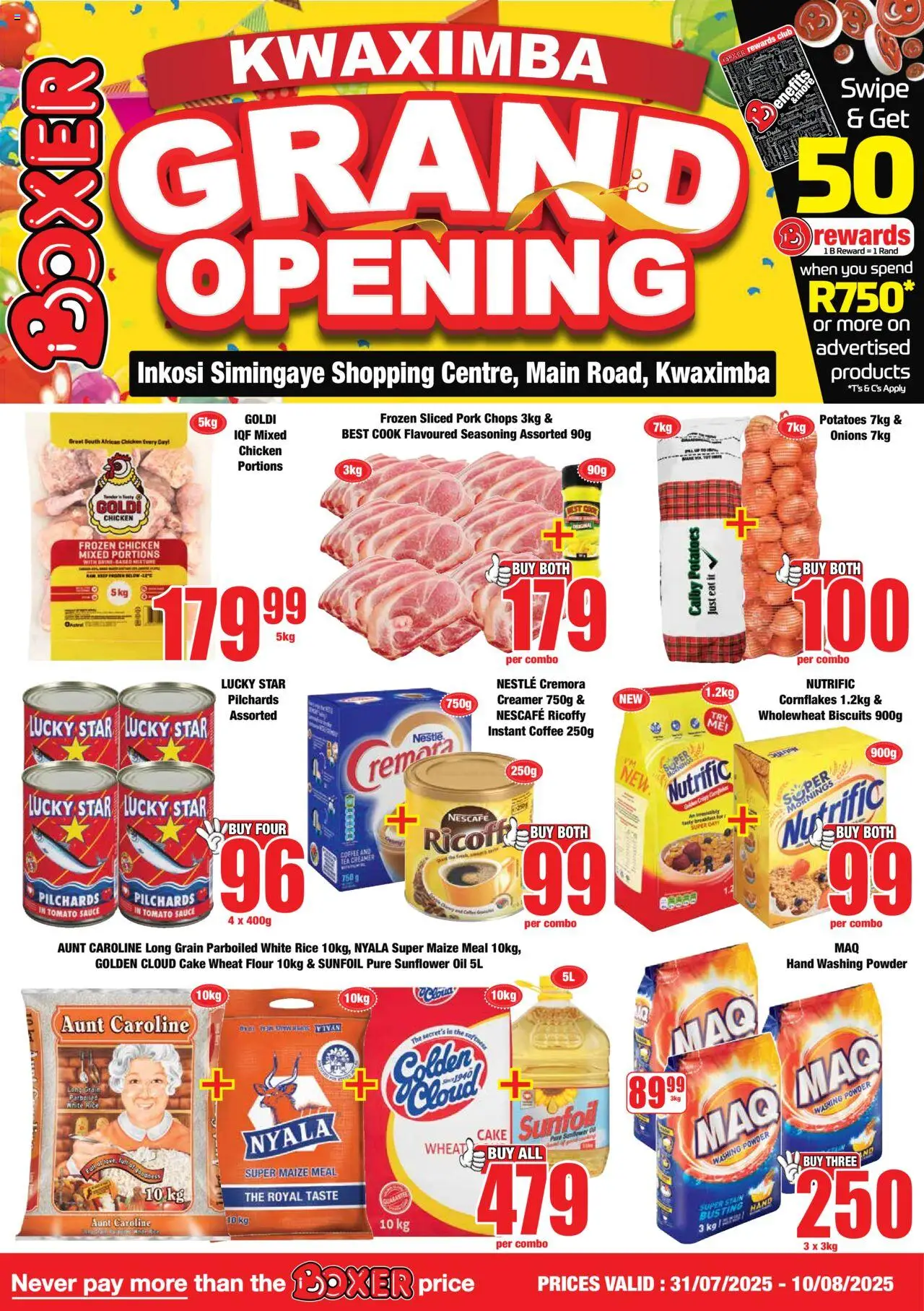 Boxer - KwaZulu-Natal - KwaXimba Grand Opening │ valid from 31.07.2025 | Page: 1 | Products: Cake, Rice, Tea, Onions