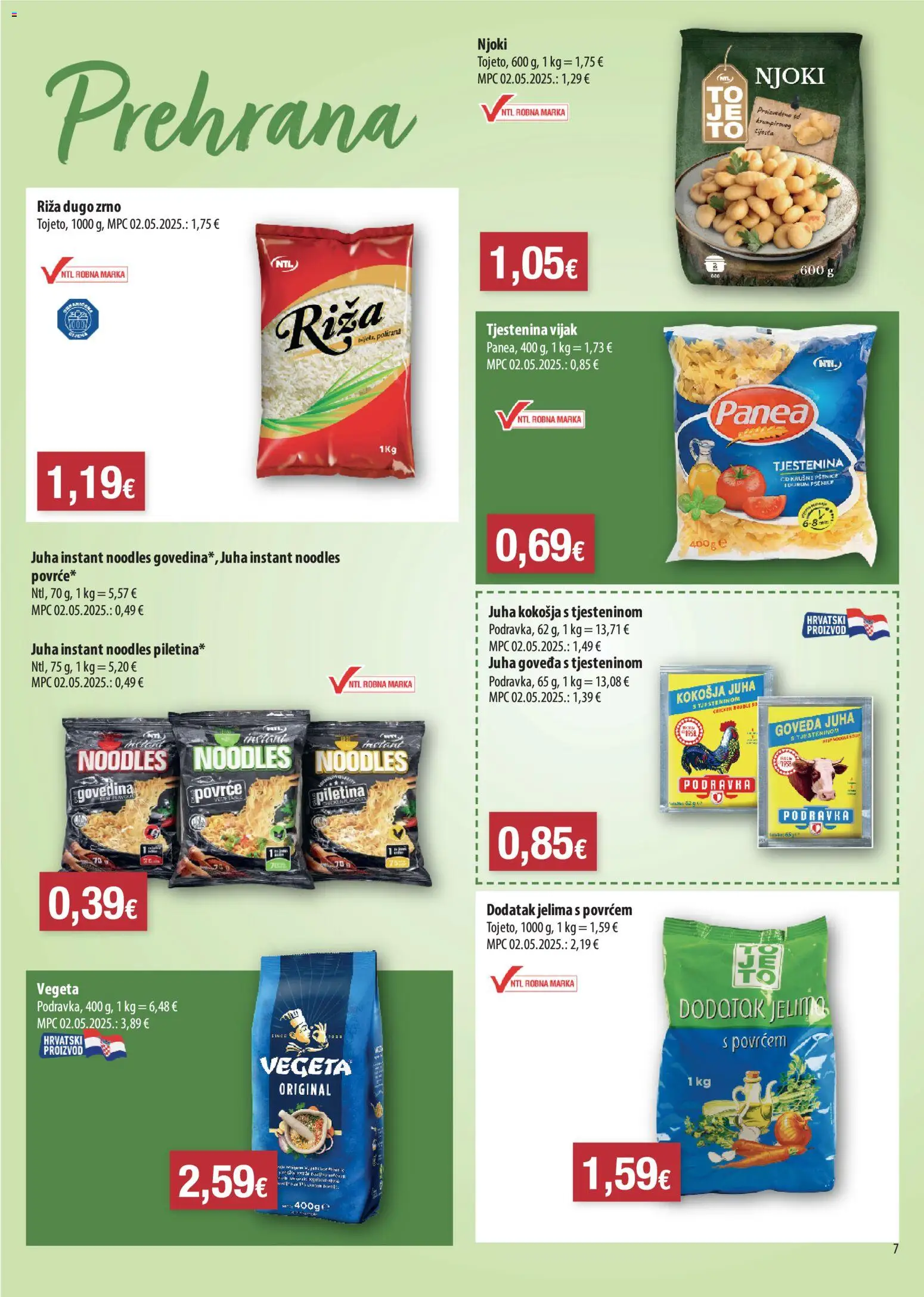 NTL katalog | vrijedi od 15.04.2026 | Stranica: 7 | Proizvodi: Piletina, Govedina, Tjestenina, Noodle