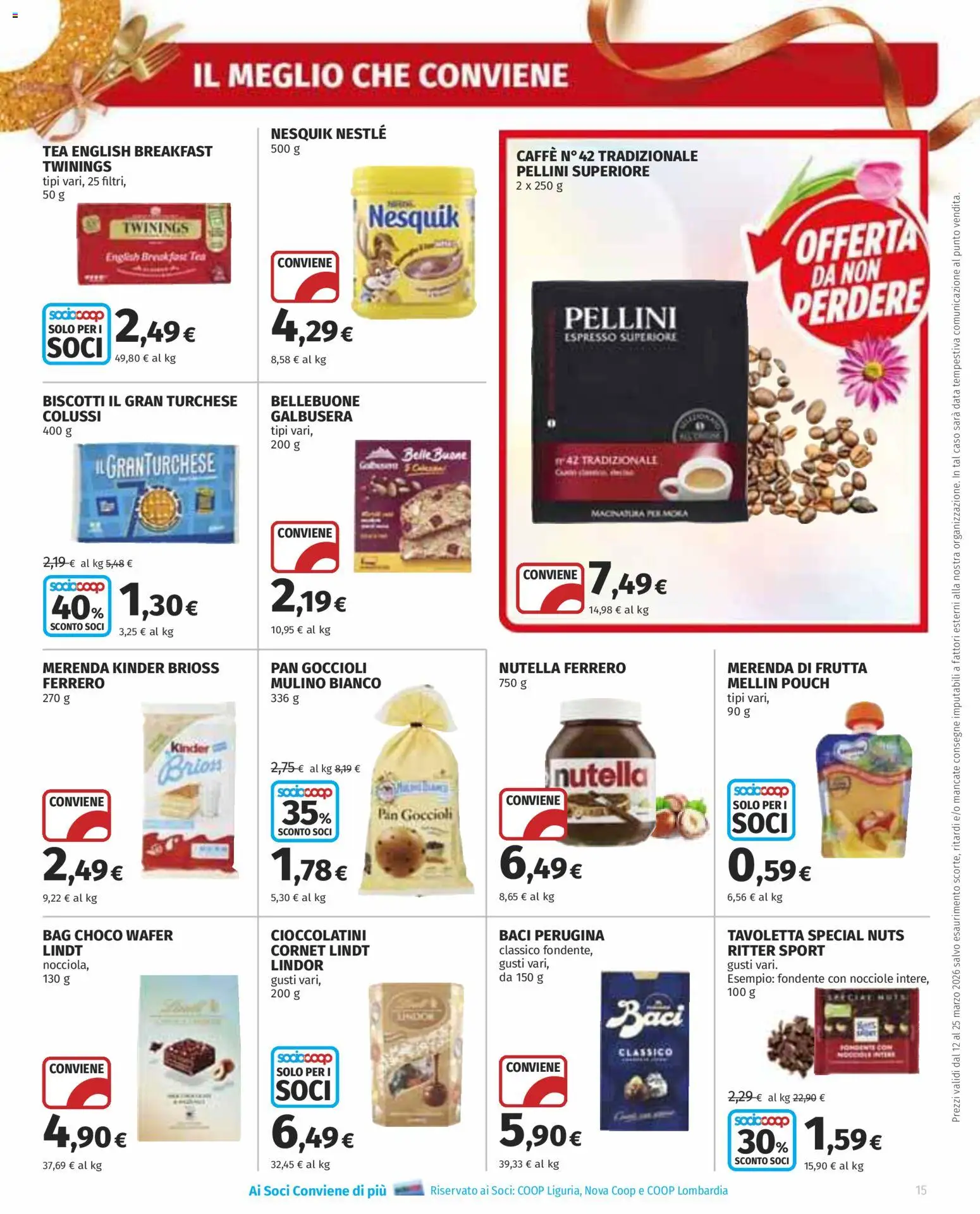 Volantino COOP del 12.03.2026 | Pagina: 15 | Prodotti: Caffè, Biscotti, Nutella, Cioccolatini