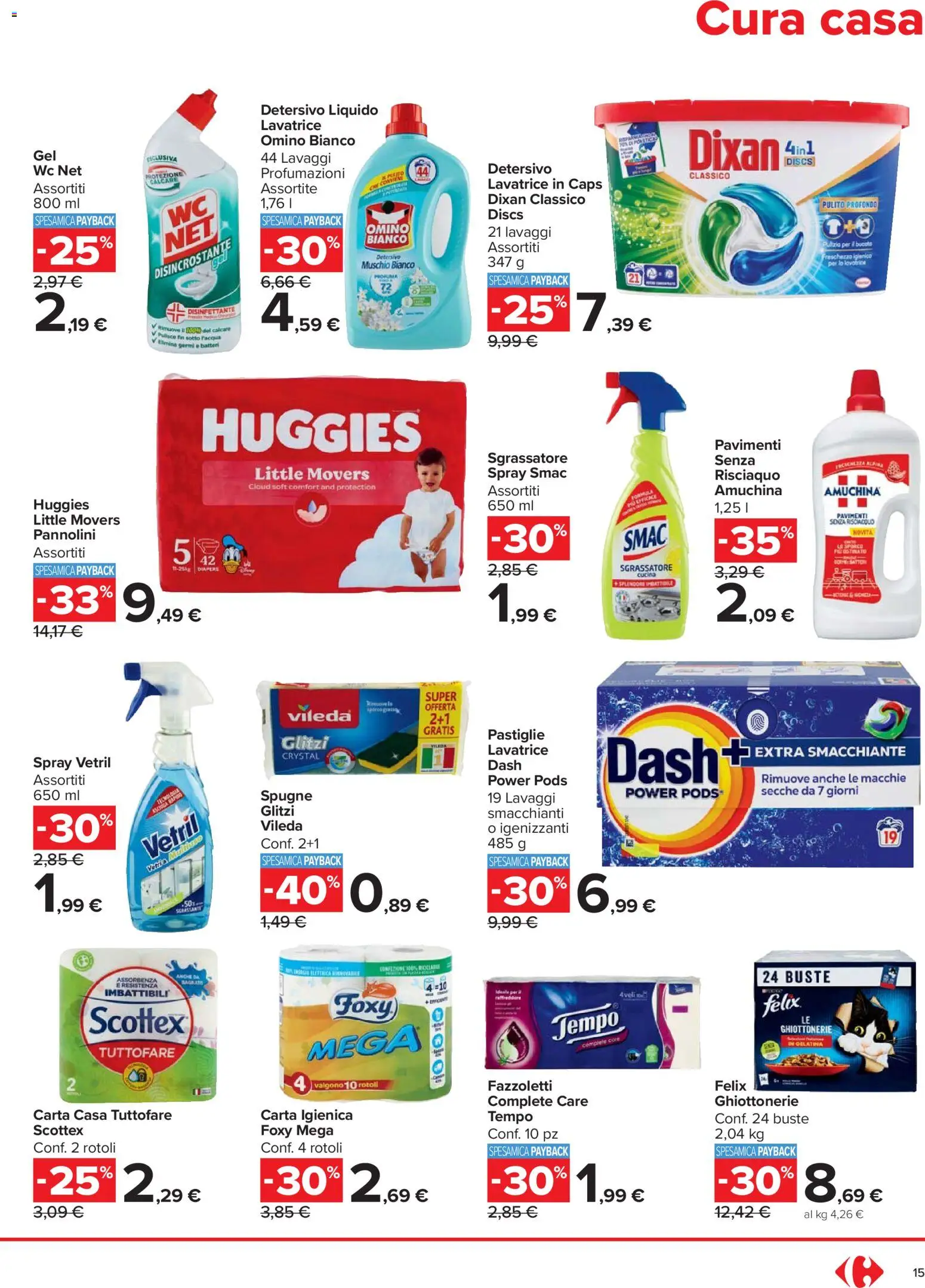 Volantino Carrefour del 27.12.2025 | Pagina: 15 | Prodotti: Pannolini, Fazzoletti, Sgrassatore, WC