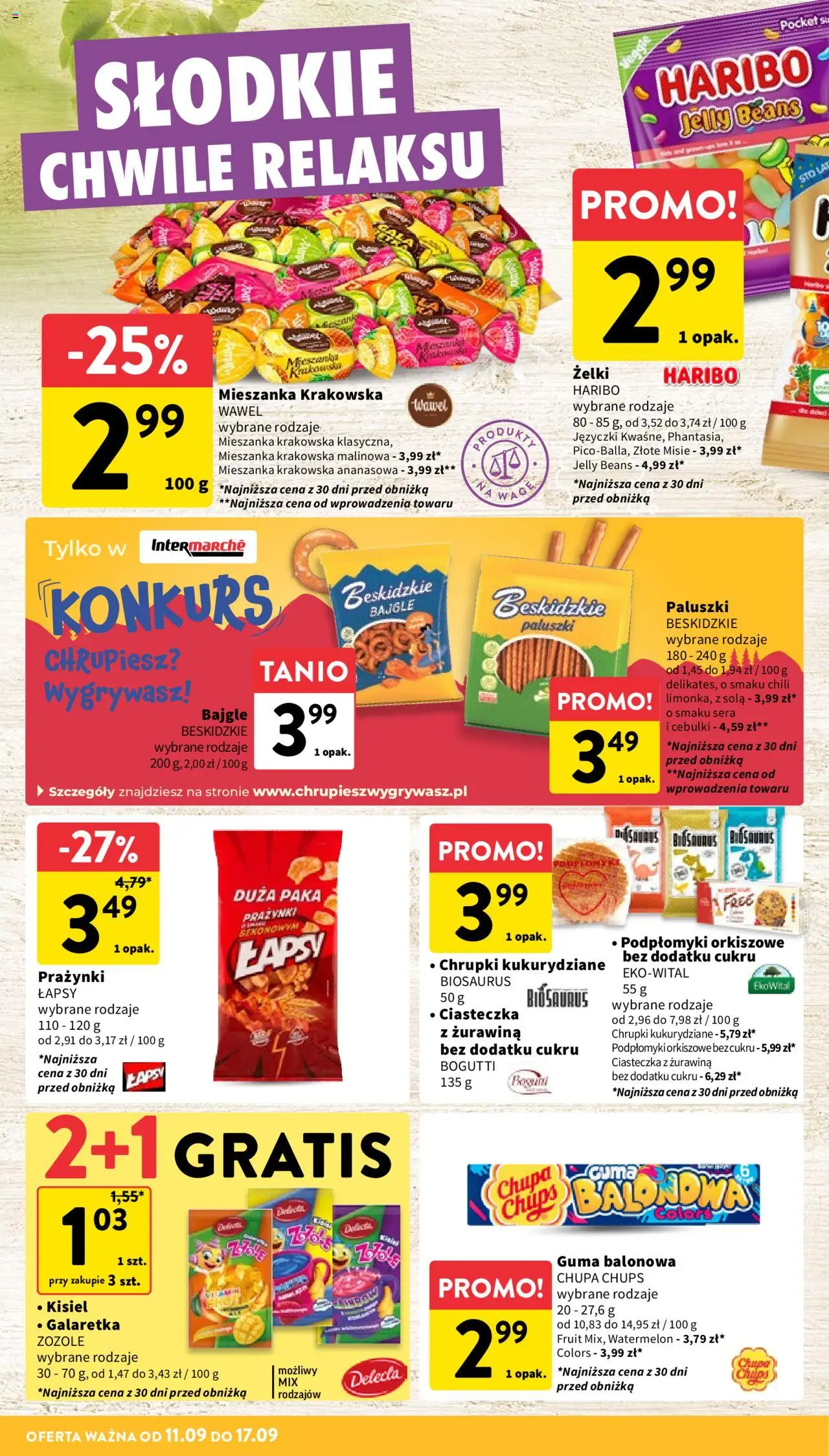 Intermarche Gazetka od 11.09.2025 | Strona: 26 | Produkty: Żelki haribo, Mieszanka krakowska, Chrupki, Ciasteczka