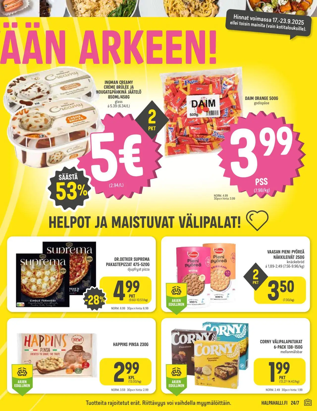 Halpa Halli tarjoukset – voimassa 17.09.2025 alkaen | Sivu: 3 | Tuotteet: Voi, Pizza, Jäätelö