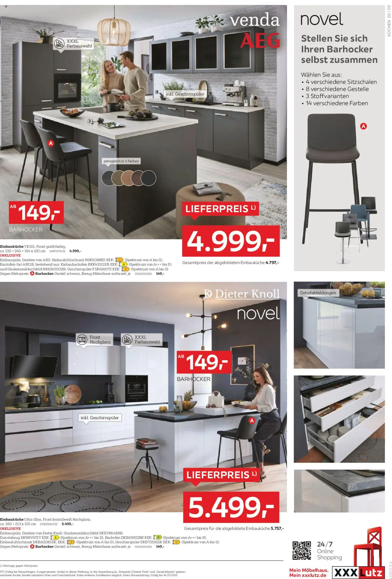 XXXL Lutz Küchentesterinnen und -tester gesucht – gültig ab 01.03.2026 | Seite: 3 | Produkte: Barhocker, Backofen, Dunstabzug, Kuchen