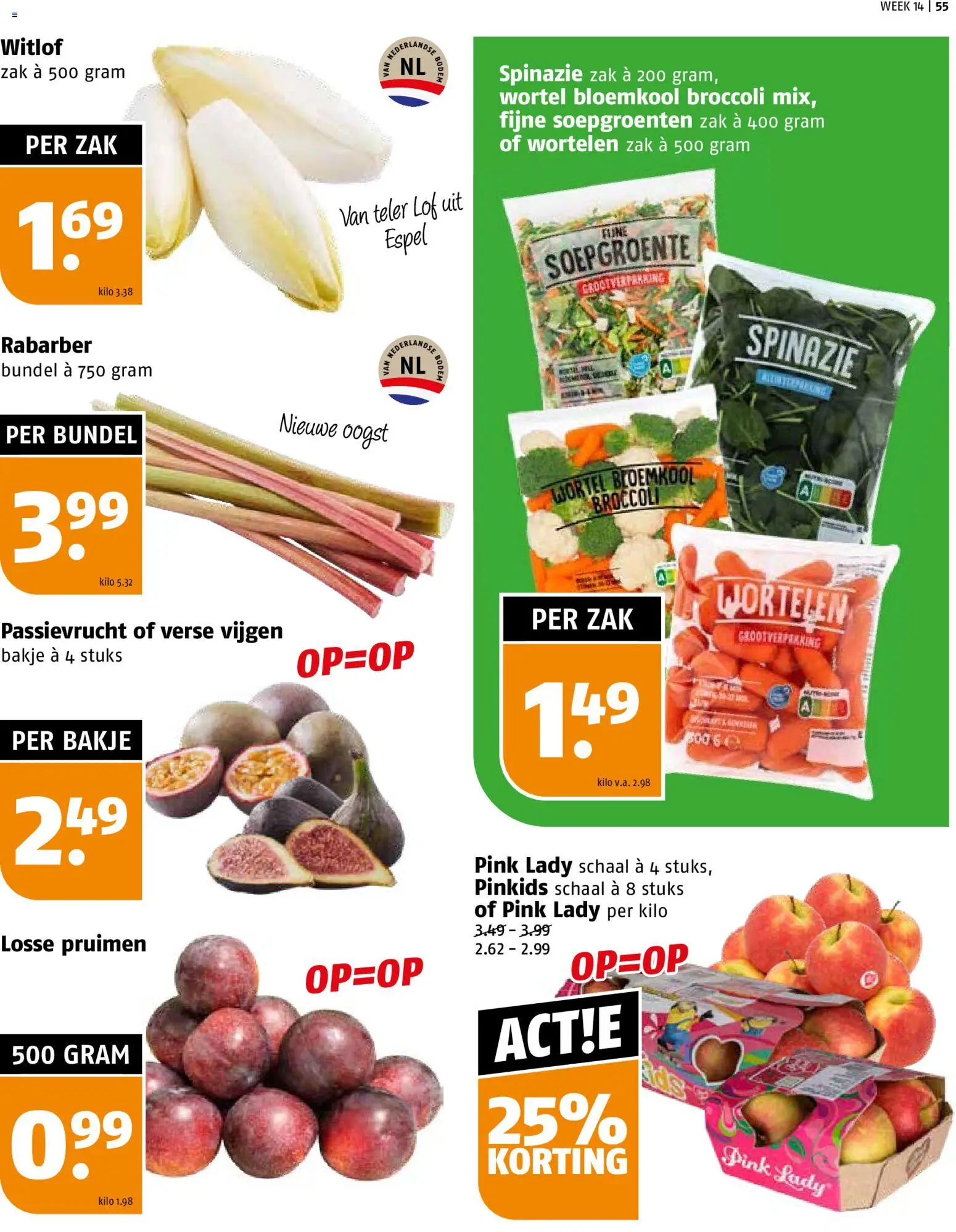 {H1} | Pagina: 55 | Producten: Bloemkool, Spinazie, Wortelen, Zak