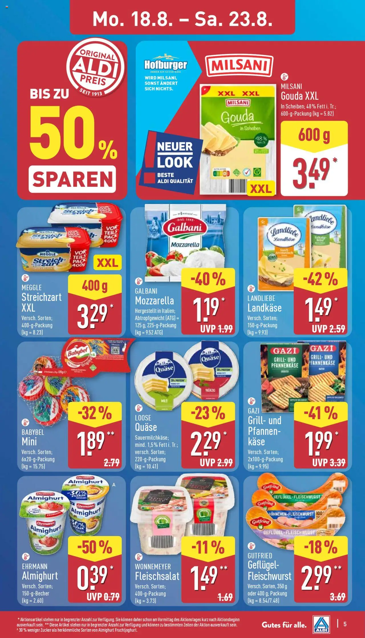 Aldi Prospekt 	 - gültig ab dem 18.08.2025 | Seite: 5 | Produkte: Ehrmann almighurt, Käse, Zucker, Babybel