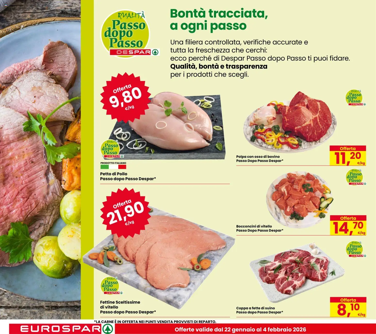 Volantino Eurospar del 22.01.2026 | Pagina: 8 | Prodotti: Bovino, Petto di Pollo, Pollo, Suino