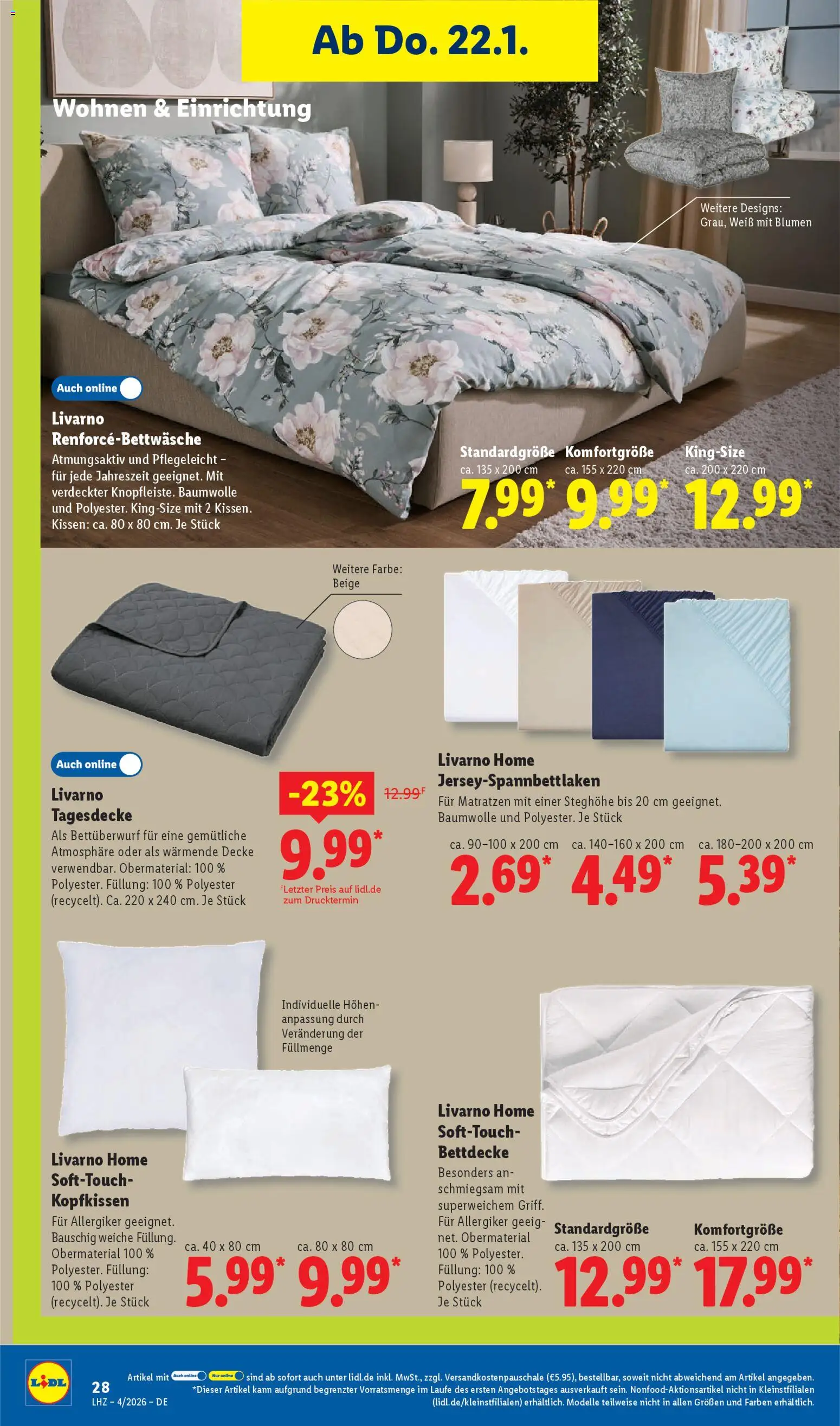 Lidl Prospekt Prenzlau – gültig ab 19.01.2026 | Seite: 40 | Produkte: Kissen, Decke, Kopfkissen, Blumen