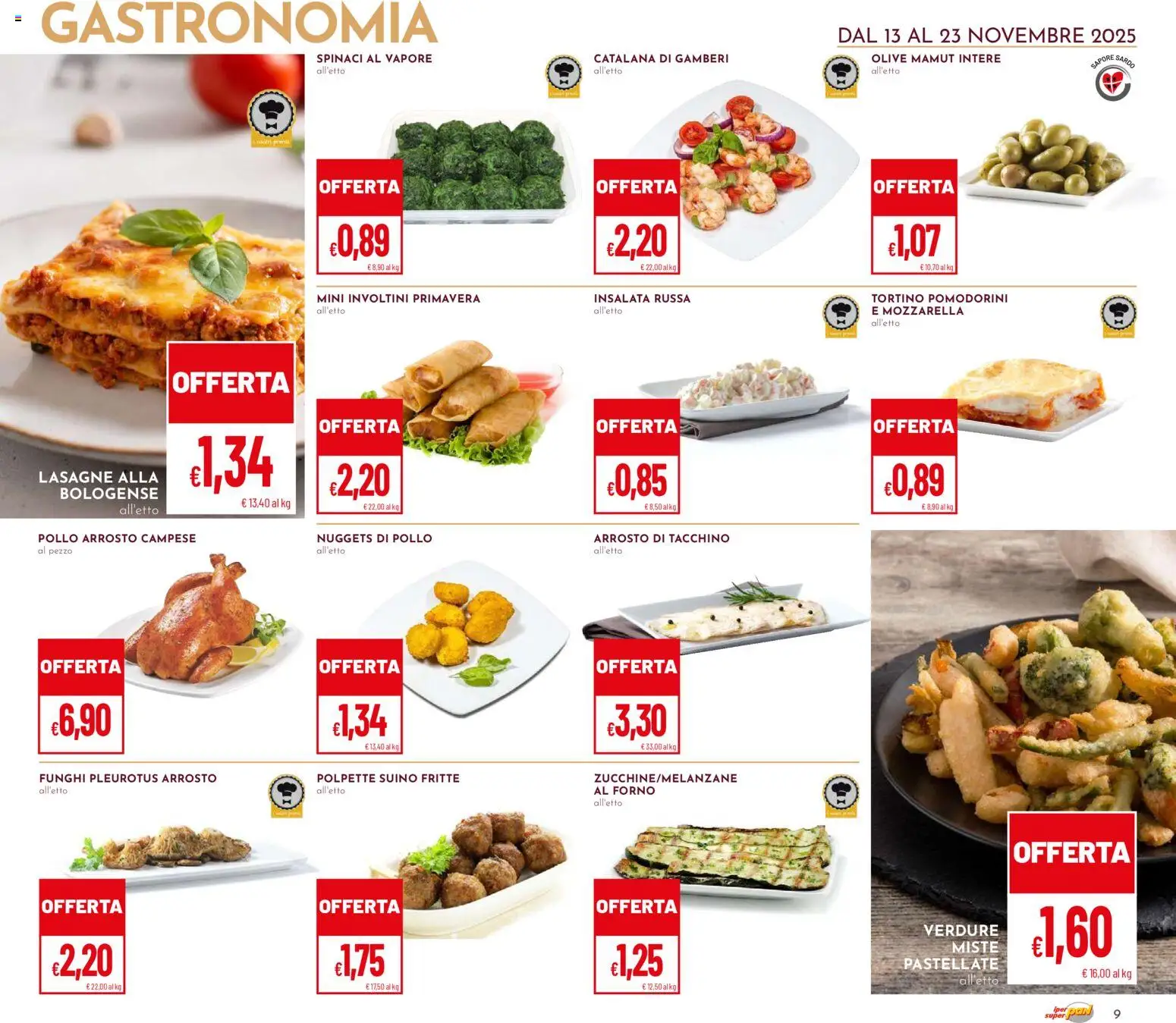 Volantino Pan del 13.11.2025 | Pagina: 9 | Prodotti: Pollo, Insalata, Spinaci, Forno