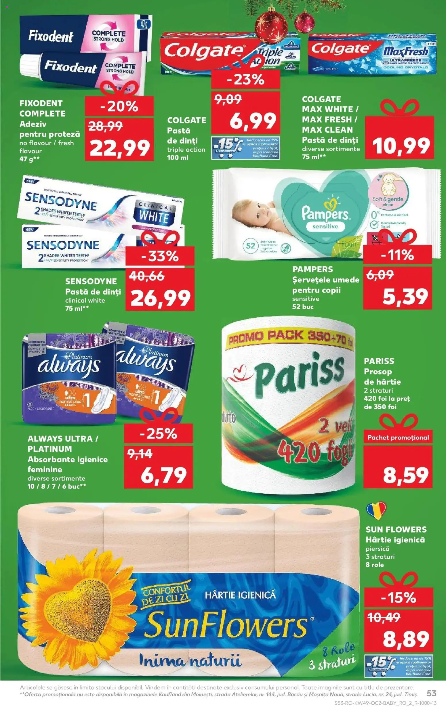 Noul catalog Kaufland – valabil de la 03.12.2025 | Pagină: 53 | Produse: Piersică, Pastă de dinți, Șervețele umede, Absorbante