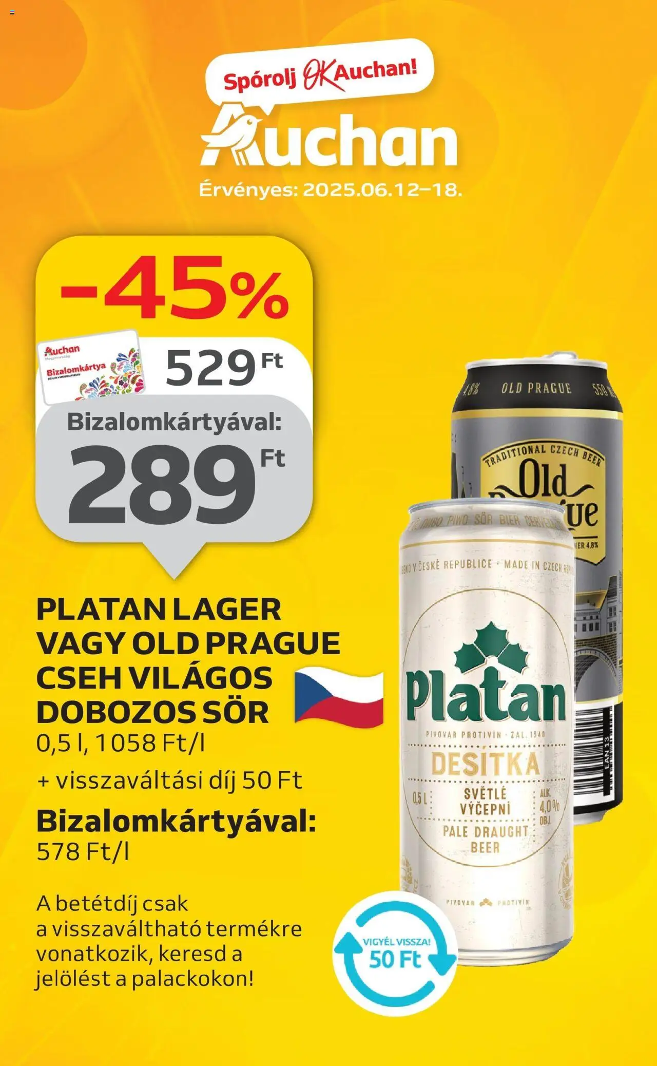 Auchan akciós ujság - amely érvényes a következő dátumtól: 12.06.2025 | Oldal: 1 | Termékek: Dobozos sör, Sör