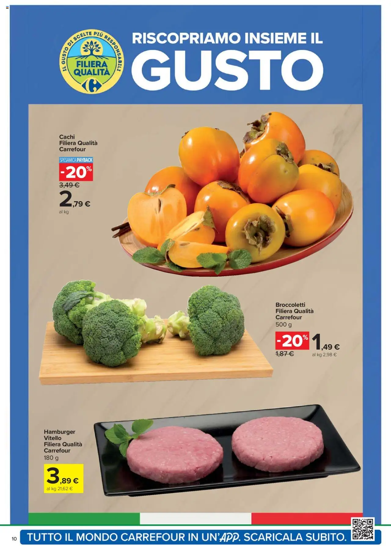 Volantino Carrefour del 14.10.2025 | Pagina: 10 | Prodotti: Broccoletti, Cachi, Vitello, Hamburger