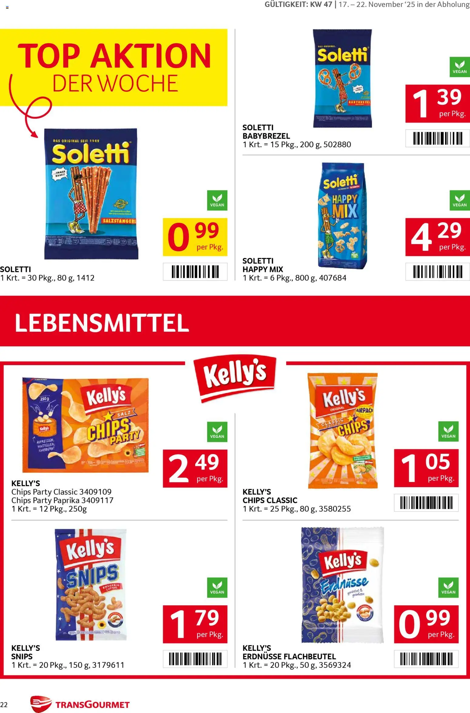 Transgourmet Flugblatt gültig ab 17.11.2025 | Seite: 22 | Produkte: Chips, Salz, Папионка, Libacomb