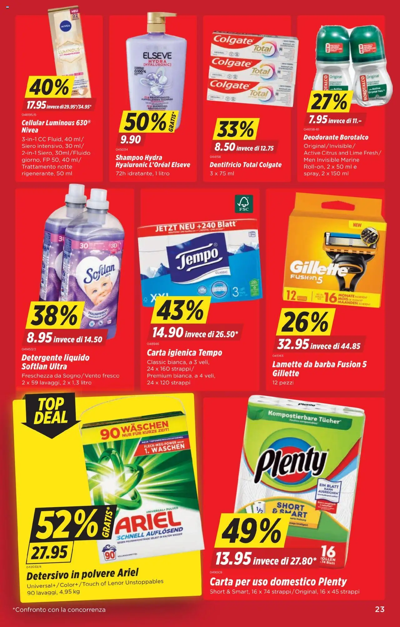 Denner Aktionen IT ab 05.08.2025 | Seite: 23 | Produkte: Pulver, Shampoo, Deodorant, Wasser